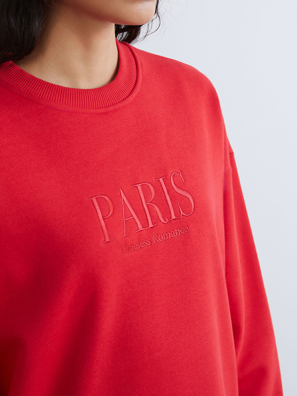 Kırmızı Nakışlı Kadın Kalın Sweatshirt Tunik-2