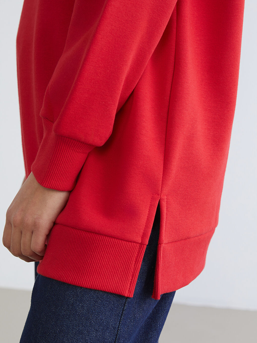 Kırmızı Nakışlı Kadın Kalın Sweatshirt Tunik-3