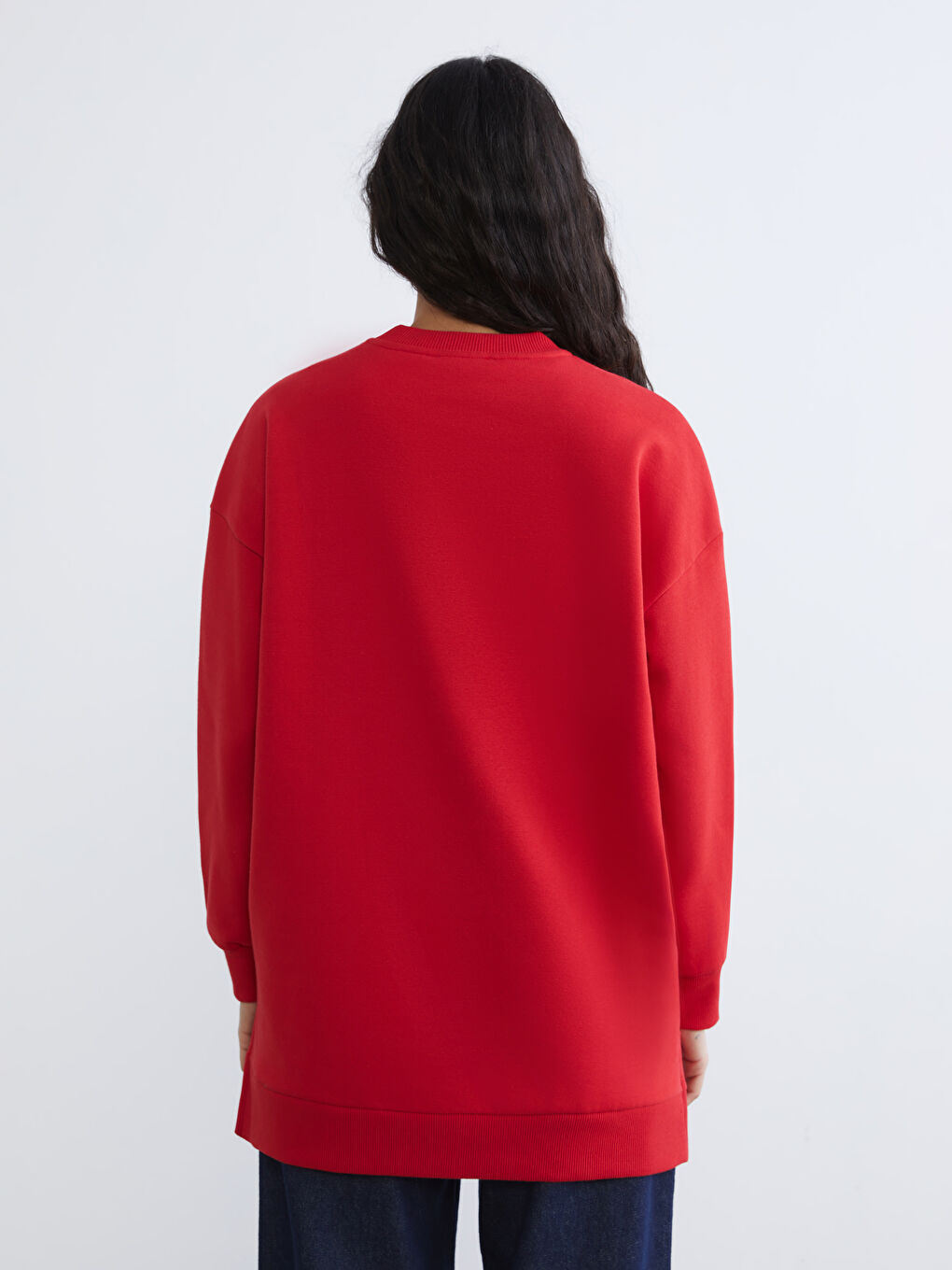 Kırmızı Nakışlı Kadın Kalın Sweatshirt Tunik-4