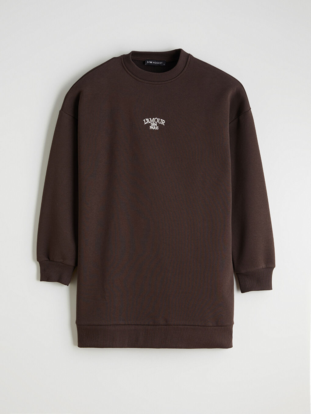 Kahverengi Nakışlı Kadın Kalın Sweatshirt Tunik-4