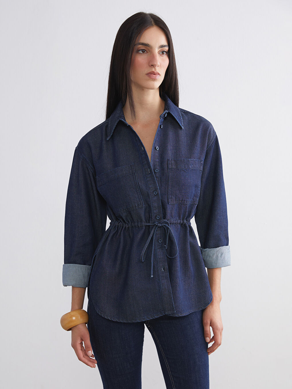 İndigo Kadın Jean Gömlek
