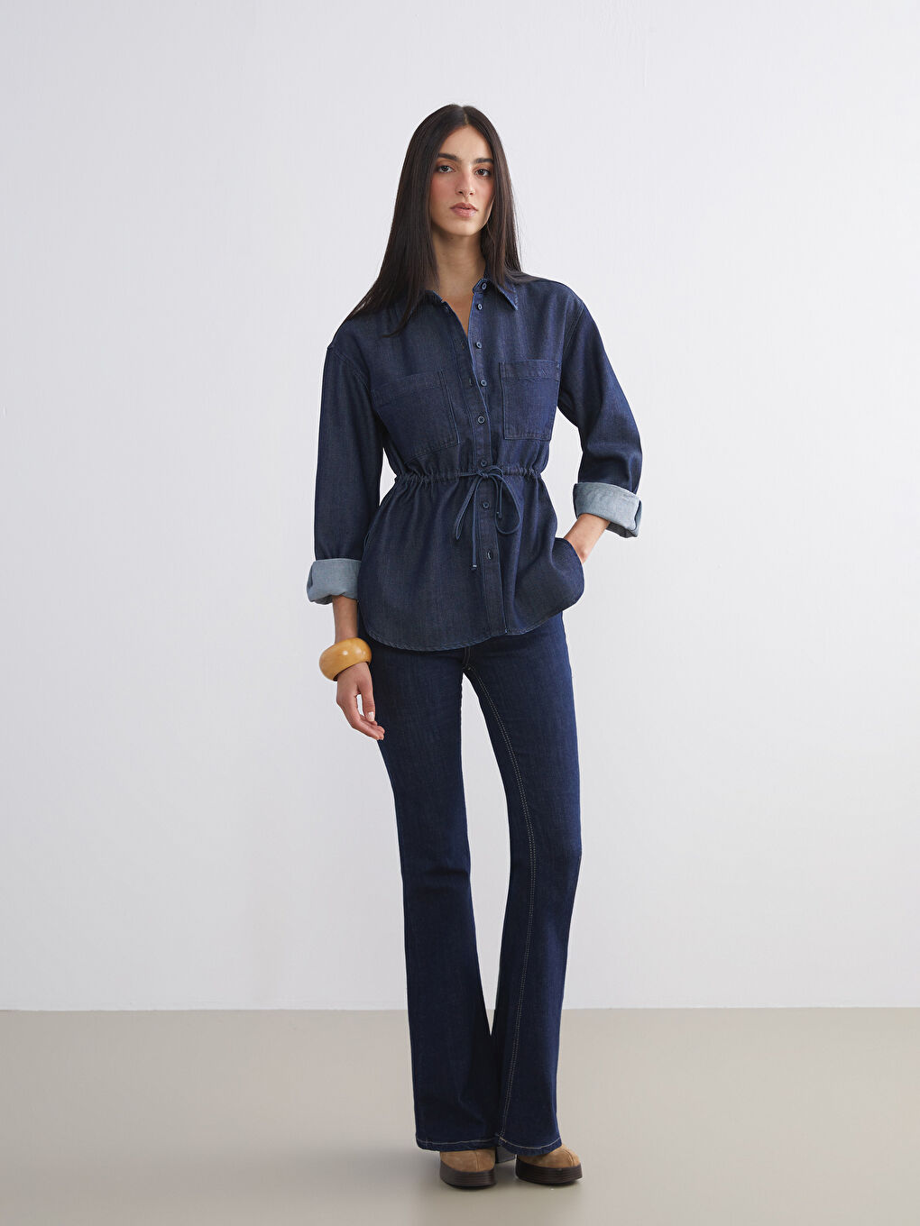 İndigo Kadın Jean Gömlek-1