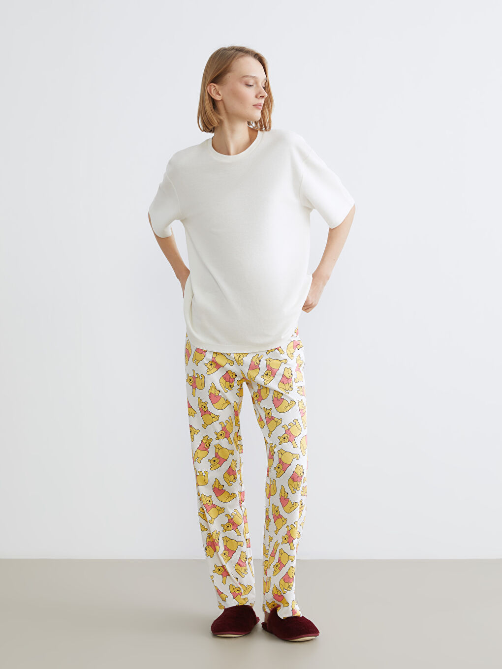 Ekru Winnie the Pooh Desenli Kadın Pijama Alt