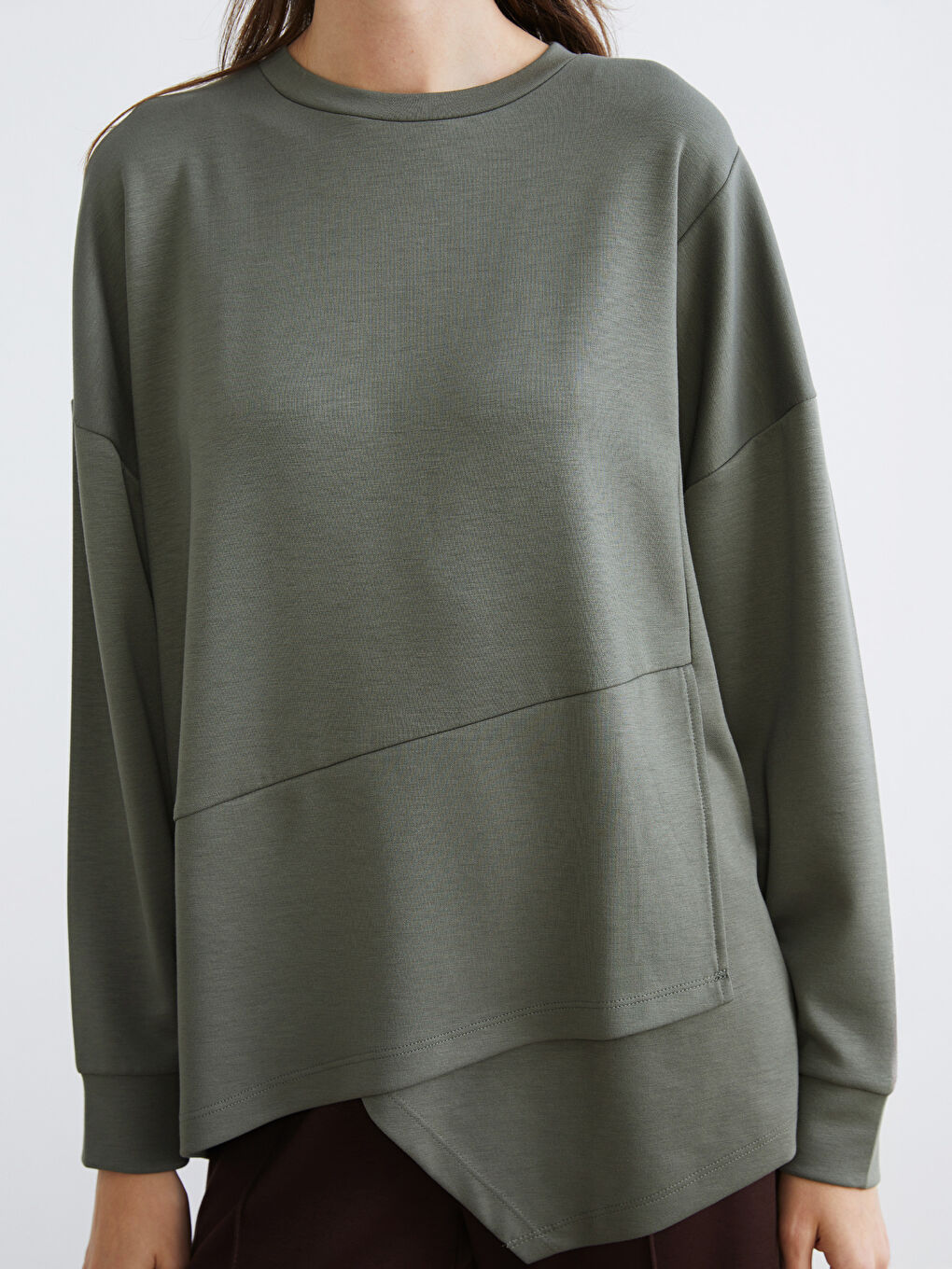 Haki Bisiklet Yaka Kadın Sweatshirt-2