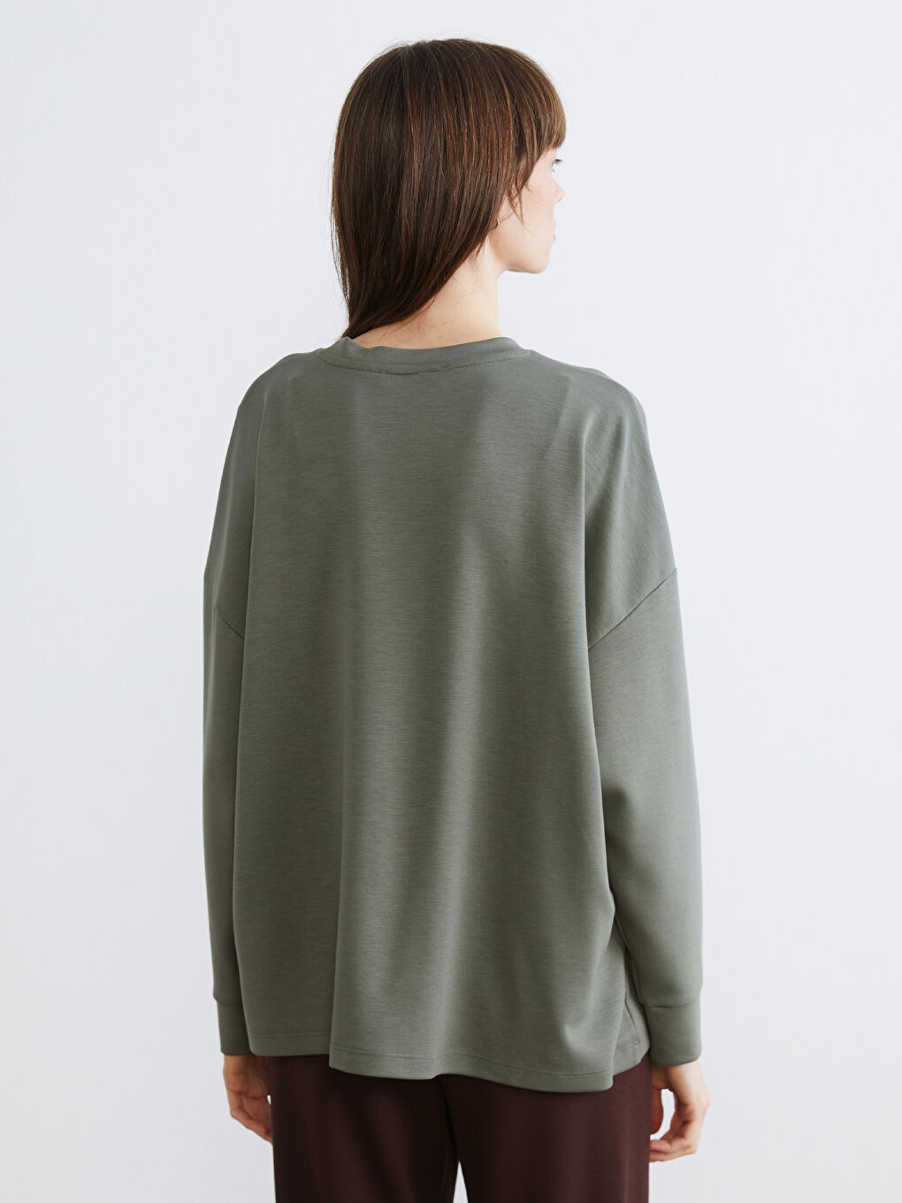 Haki Bisiklet Yaka Kadın Sweatshirt-3