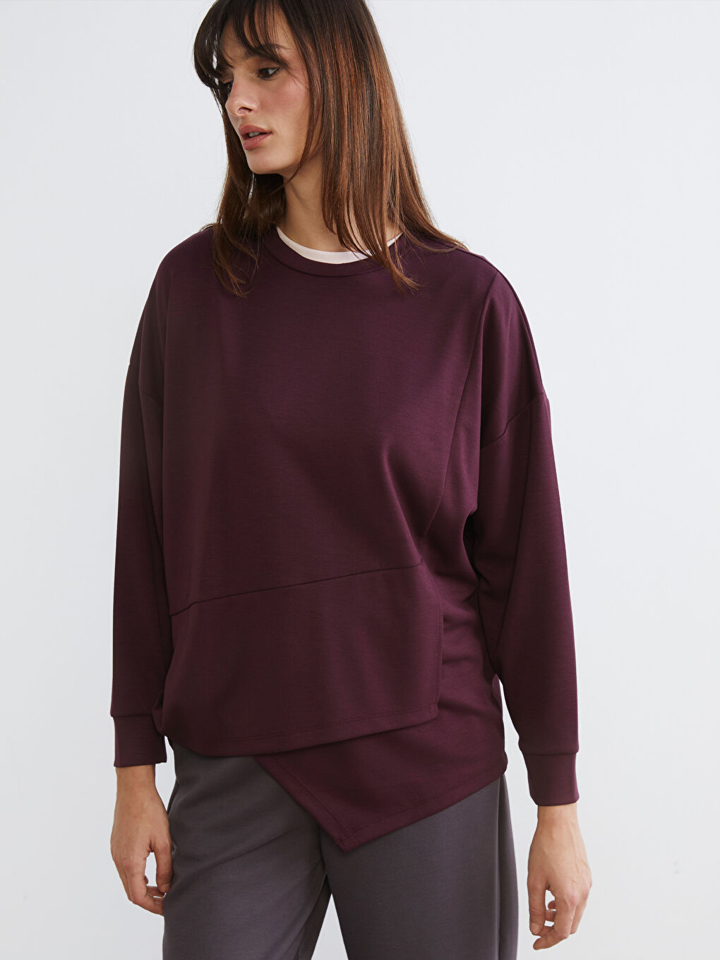 Bordo Bisiklet Yaka Kadın Sweatshirt