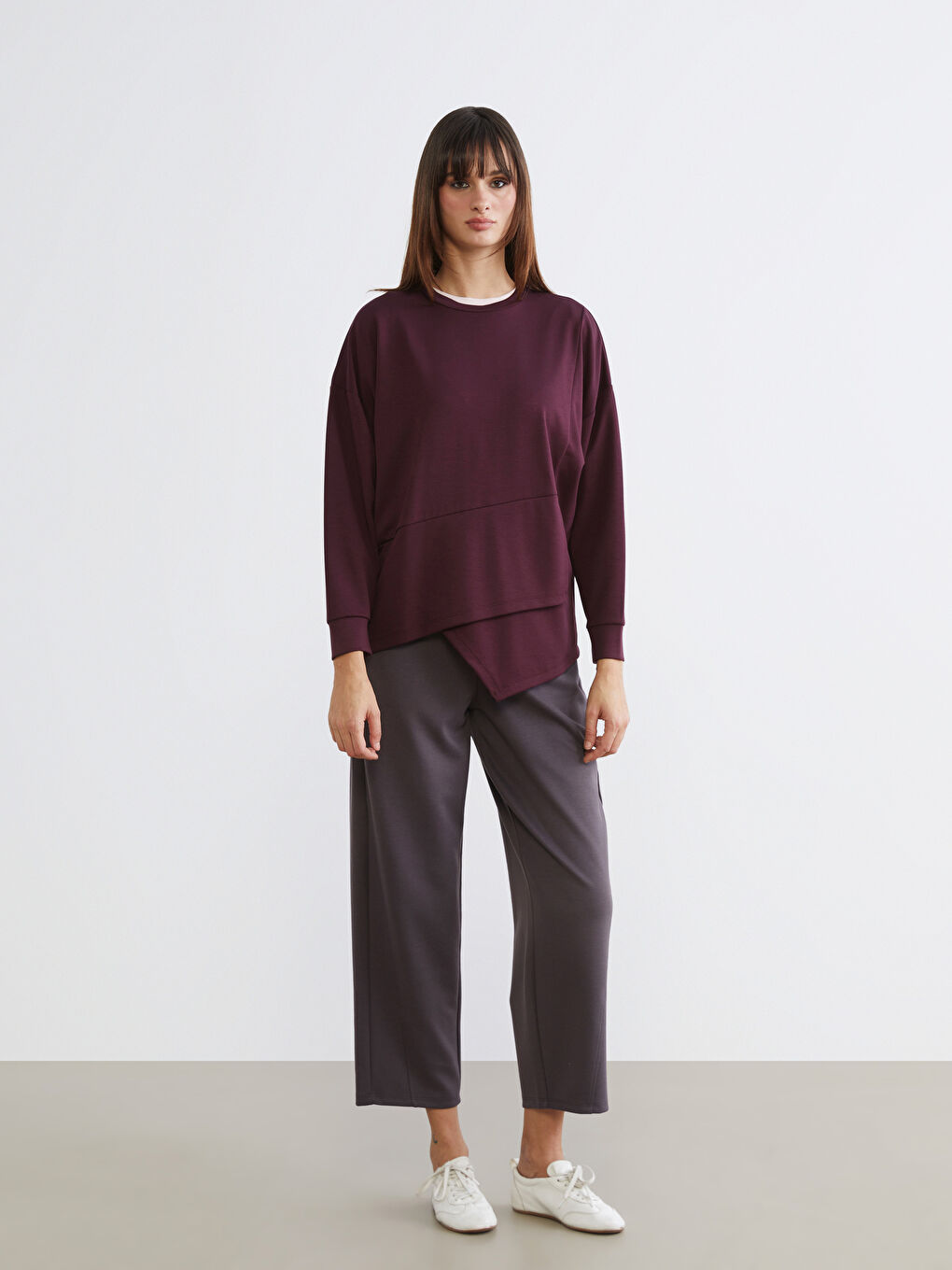 Bordo Bisiklet Yaka Kadın Sweatshirt-1