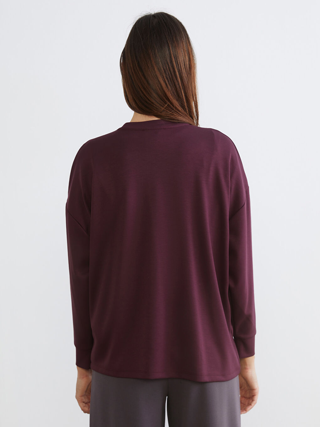 Bordo Bisiklet Yaka Kadın Sweatshirt-3