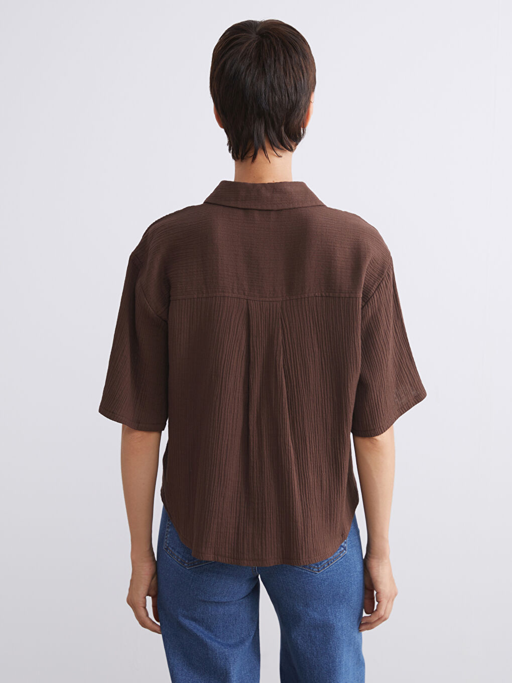Kahverengi Dokulu Kadın Gömlek-3