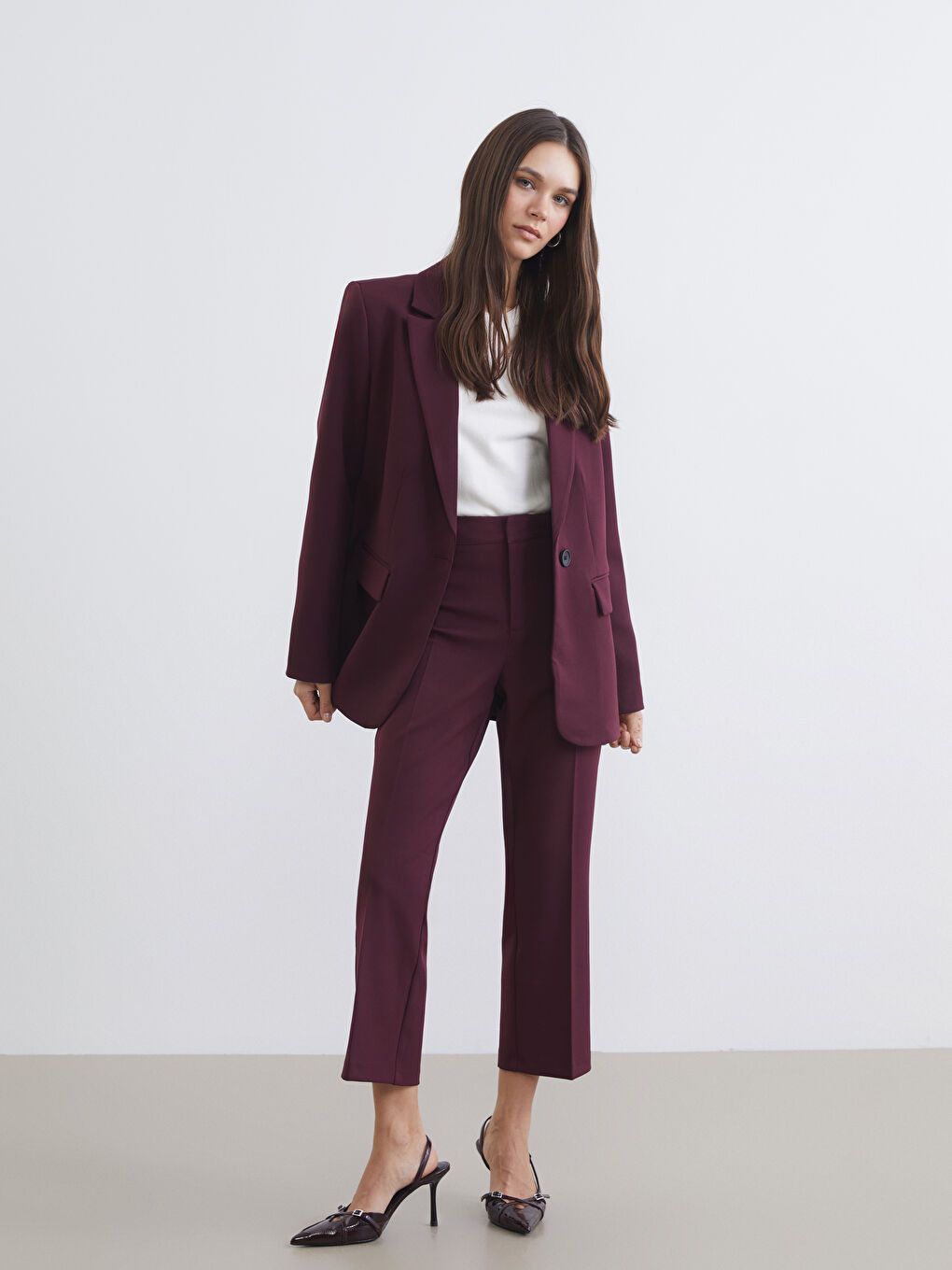 Bordo Dar Fit Kadın Pantolon-1