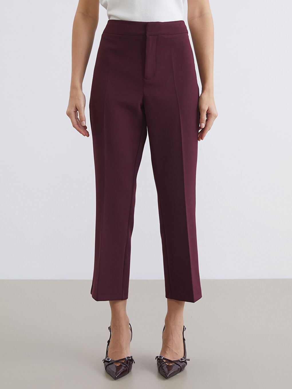 Bordo Dar Fit Kadın Pantolon-2