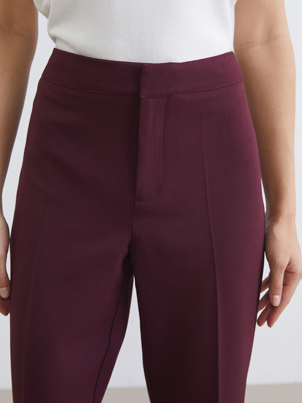 Bordo Dar Fit Kadın Pantolon-4