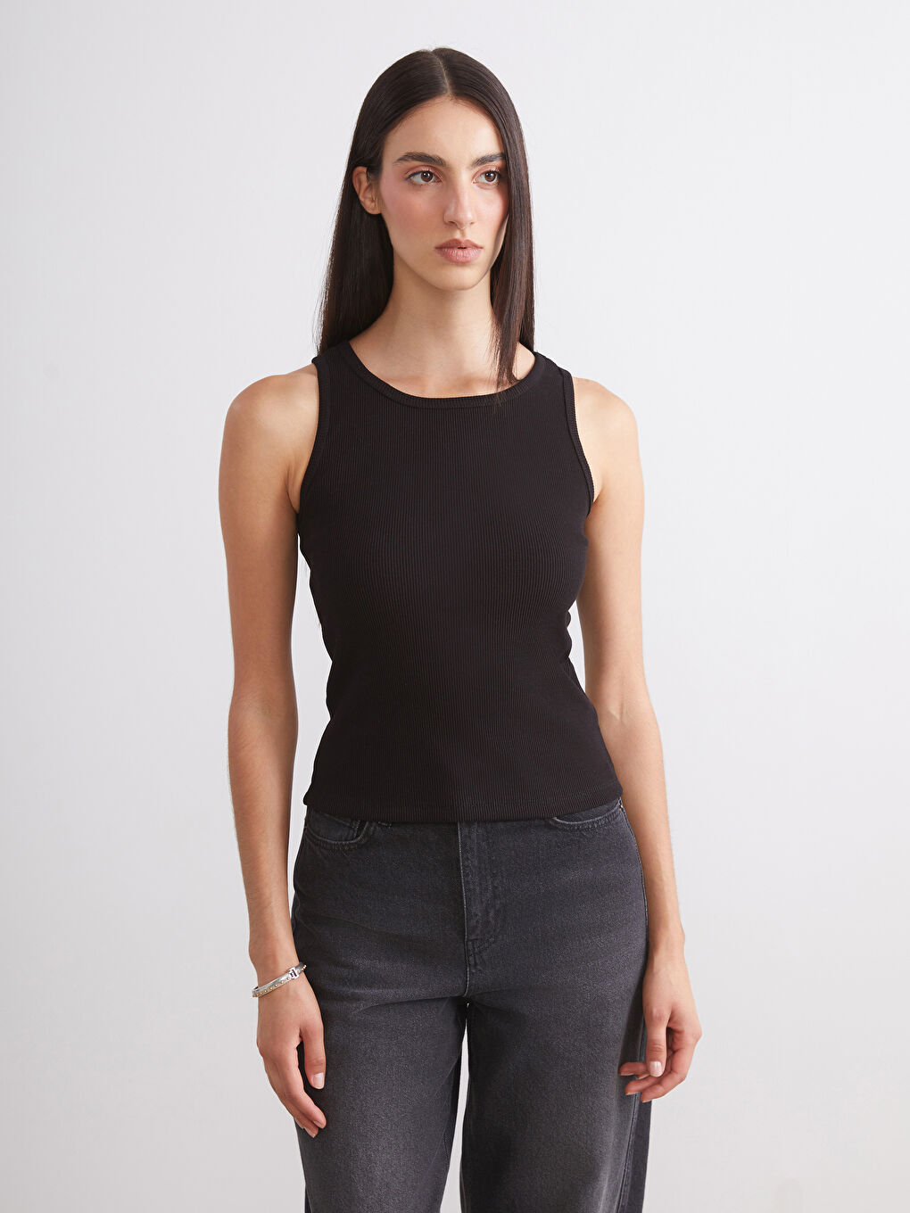 Siyah Bisiklet Yaka Kadın Atlet 2'li-1