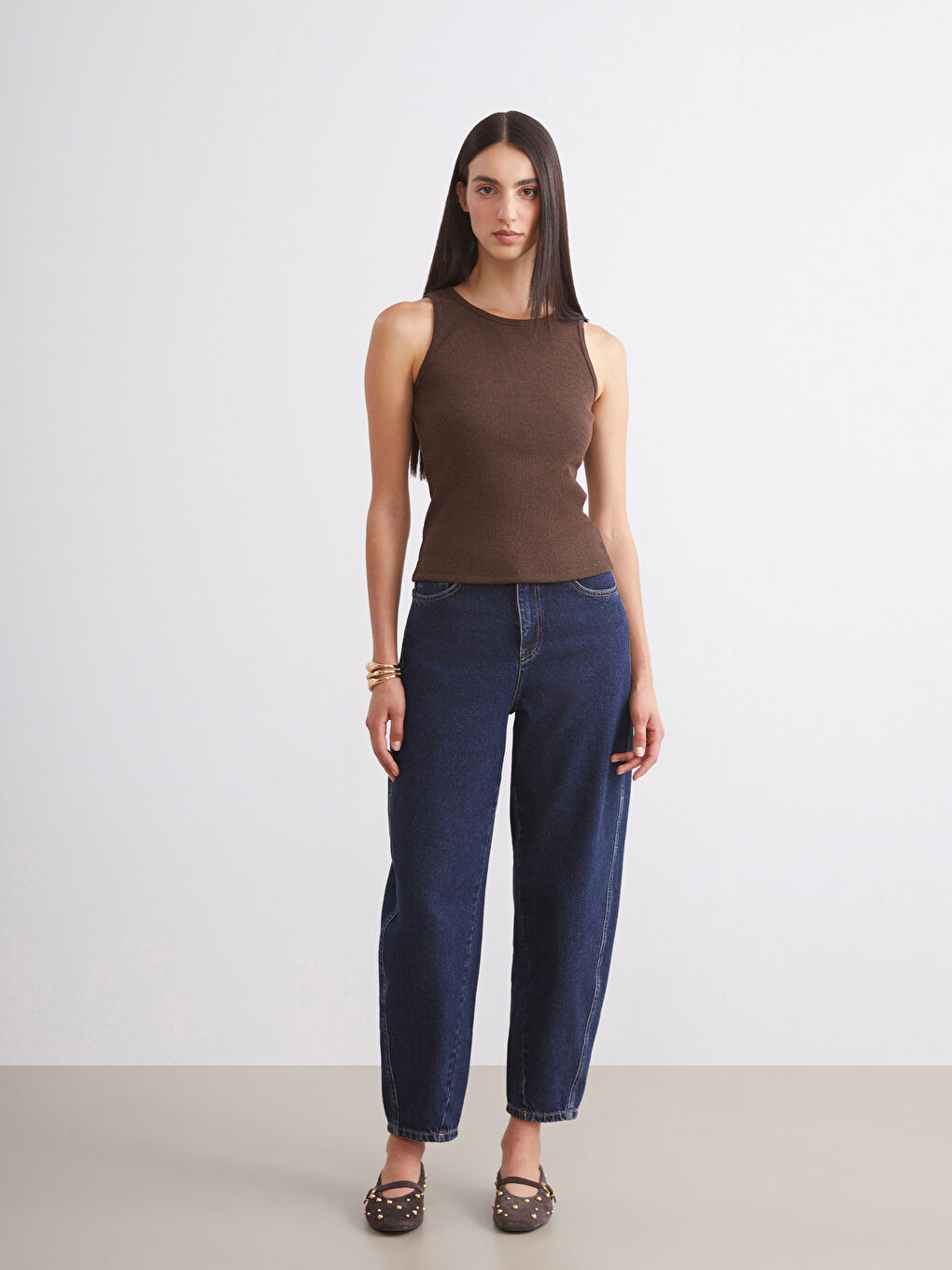 Bej Bisiklet Yaka Kadın Atlet 2'li-3