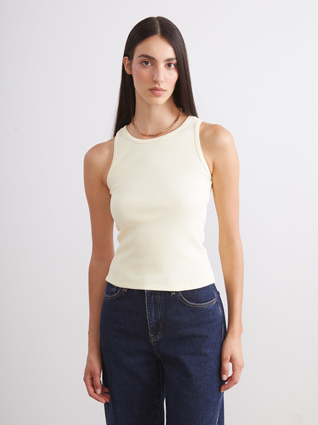 Beyaz Bisiklet Yaka Kadın Atlet 2'li-2