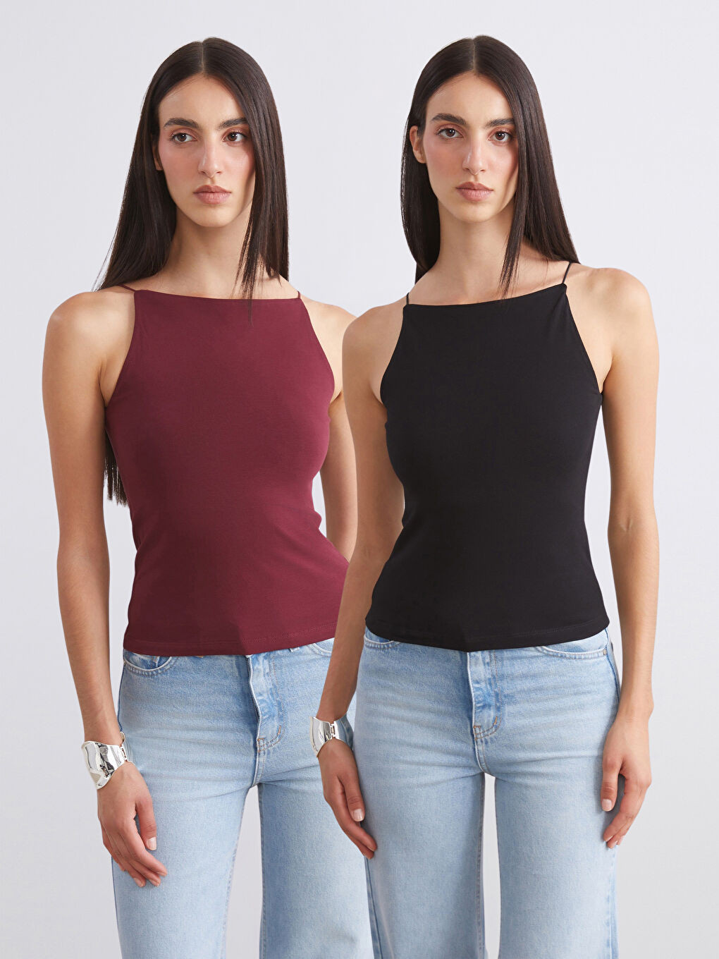 Bordo Halter Yaka Askılı Kadın Atlet 2'li