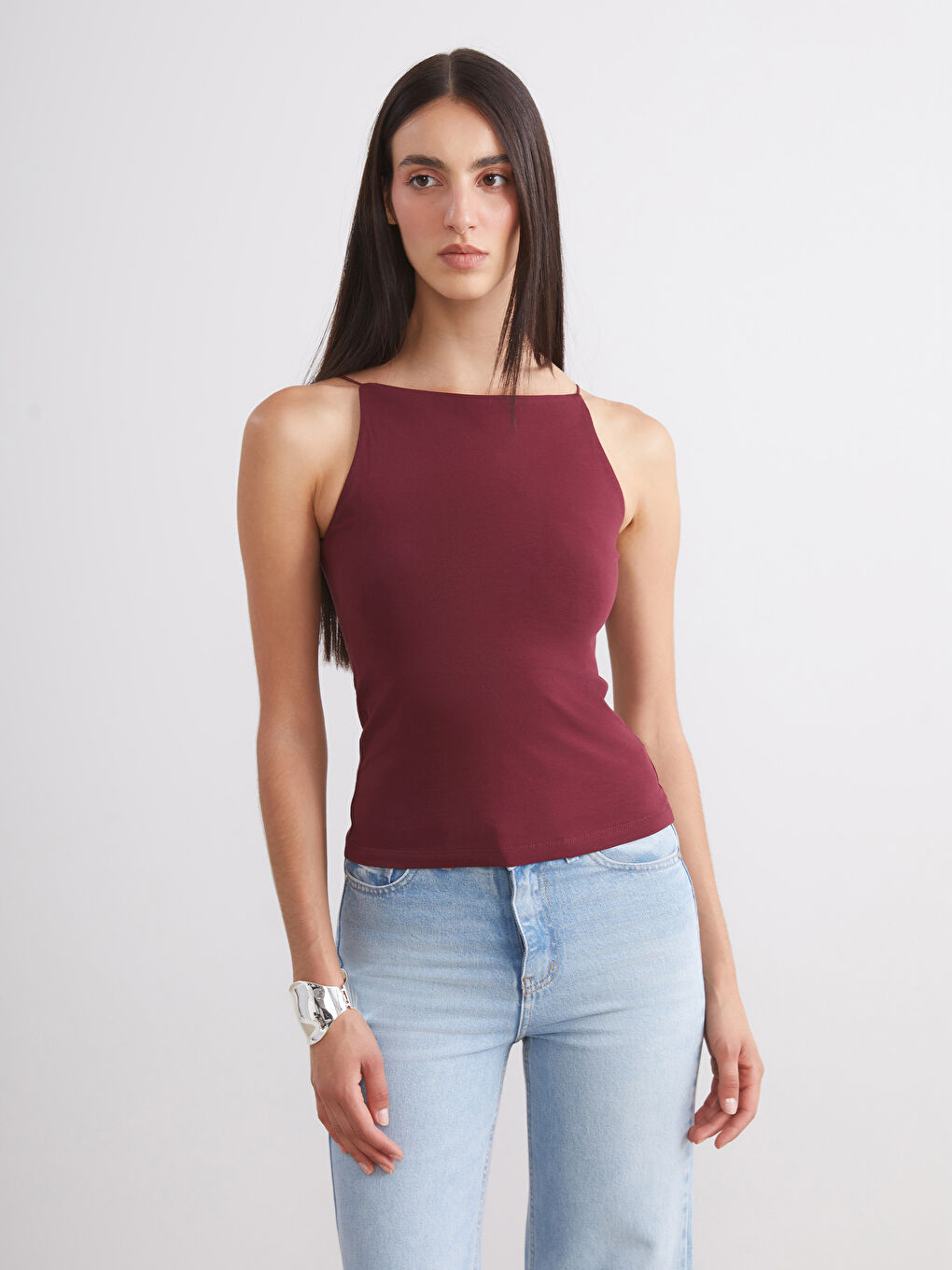 Bordo Halter Yaka Askılı Kadın Atlet 2'li-1