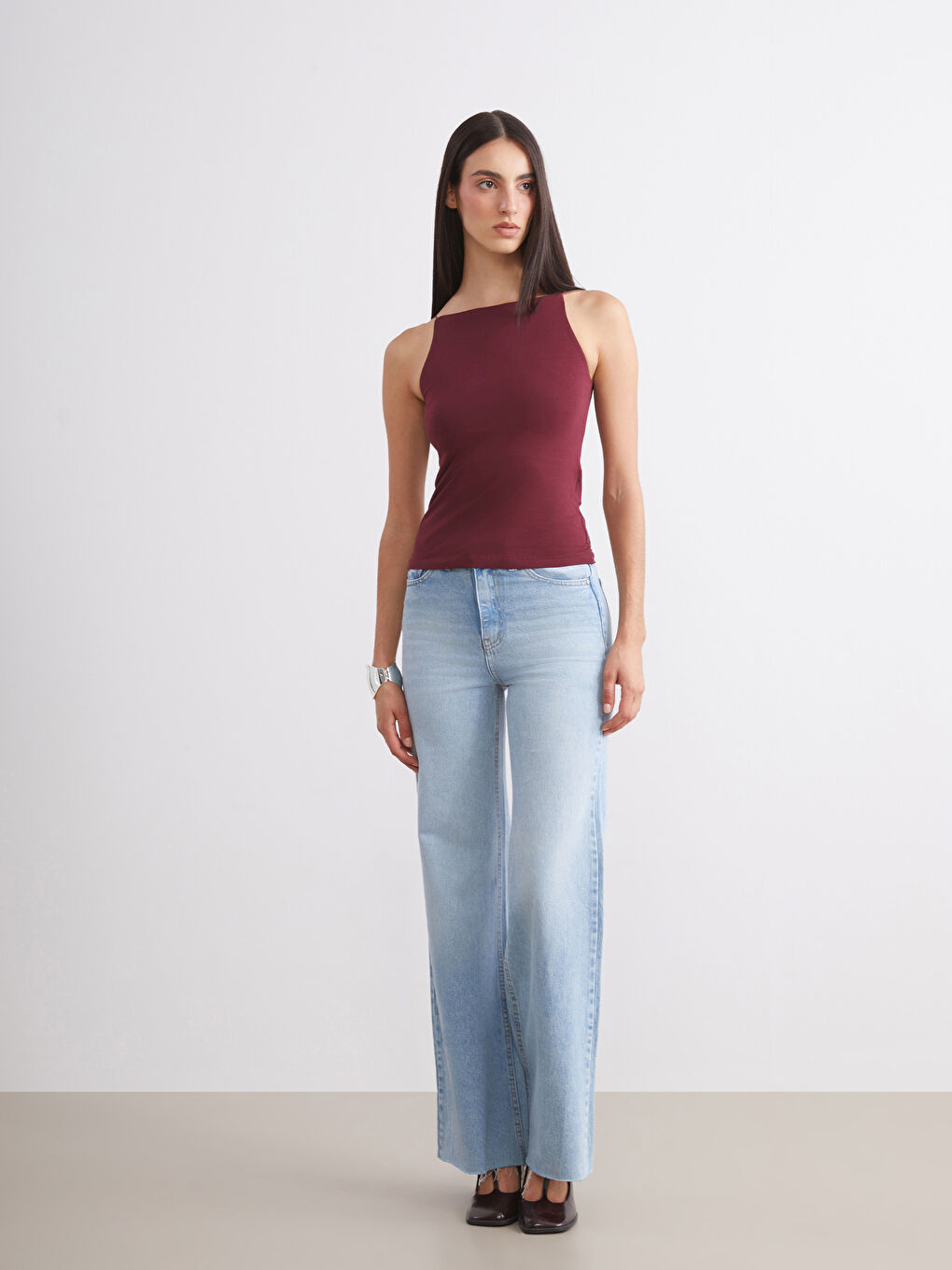 Bordo Halter Yaka Askılı Kadın Atlet 2'li-3