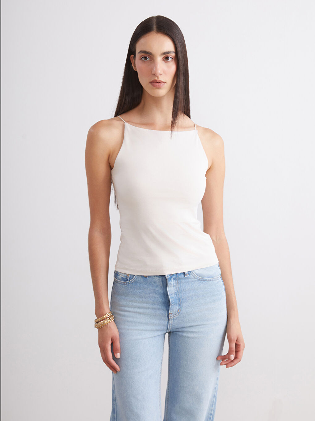 Bej Halter Yaka Askılı Kadın Atlet 2'li-1