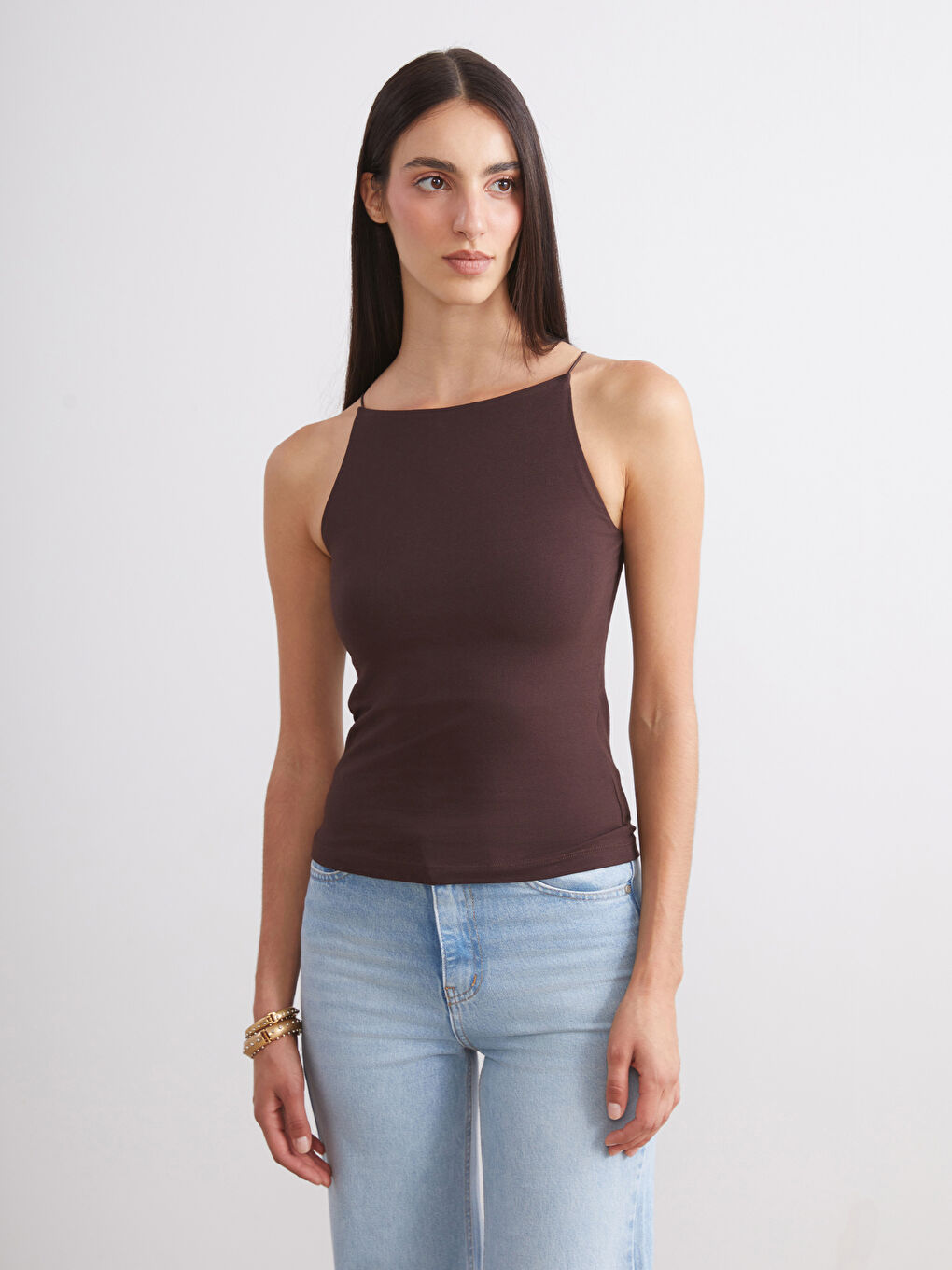 Bej Halter Yaka Askılı Kadın Atlet 2'li-2