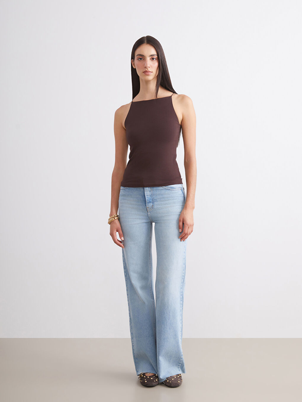 Bej Halter Yaka Askılı Kadın Atlet 2'li-3