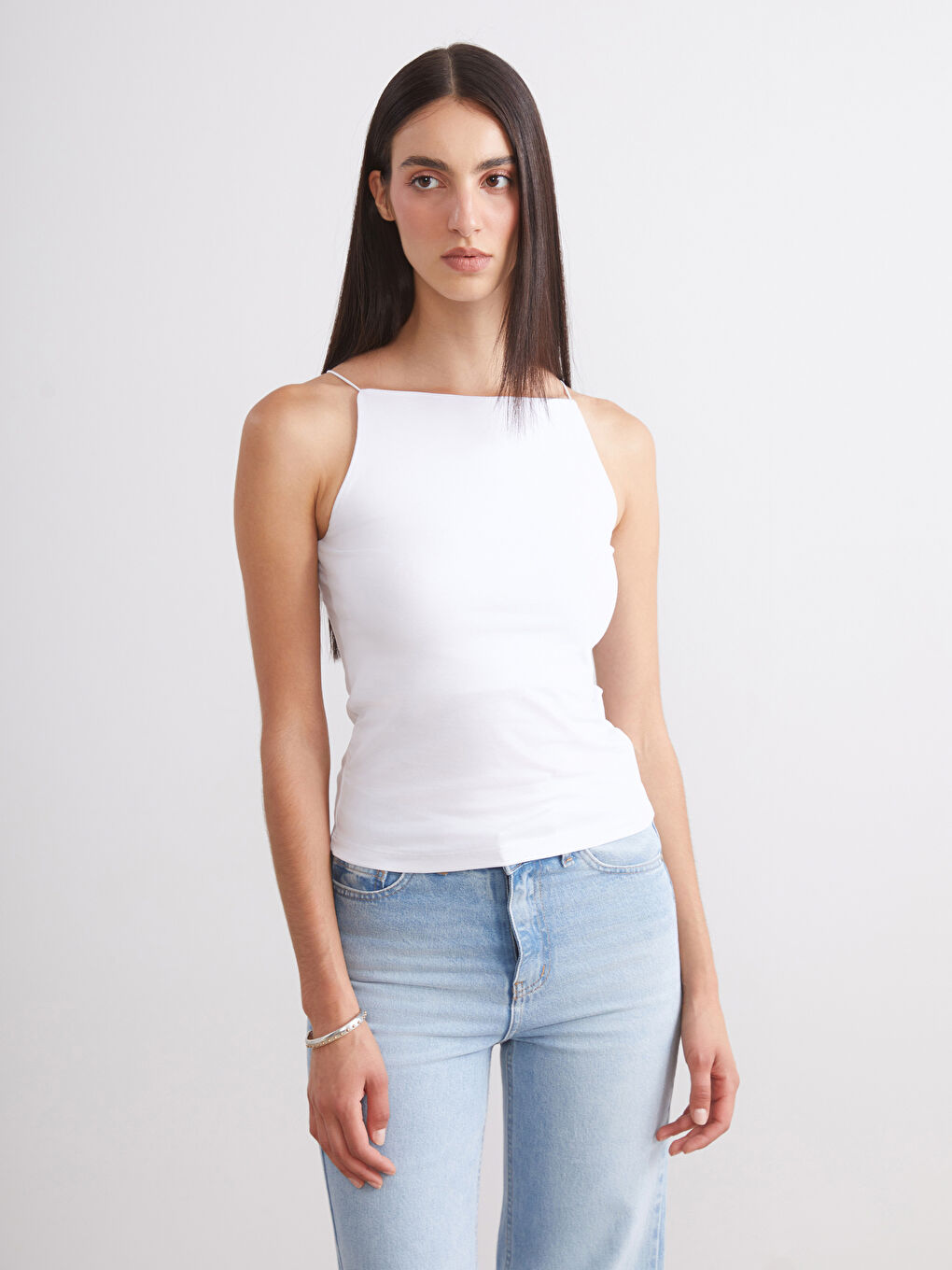 Beyaz Halter Yaka Askılı Kadın Atlet 2'li-1