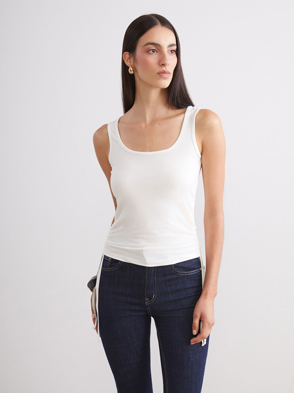 Siyah Kare Yaka Büzgülü Kadın Atlet 2'li-1