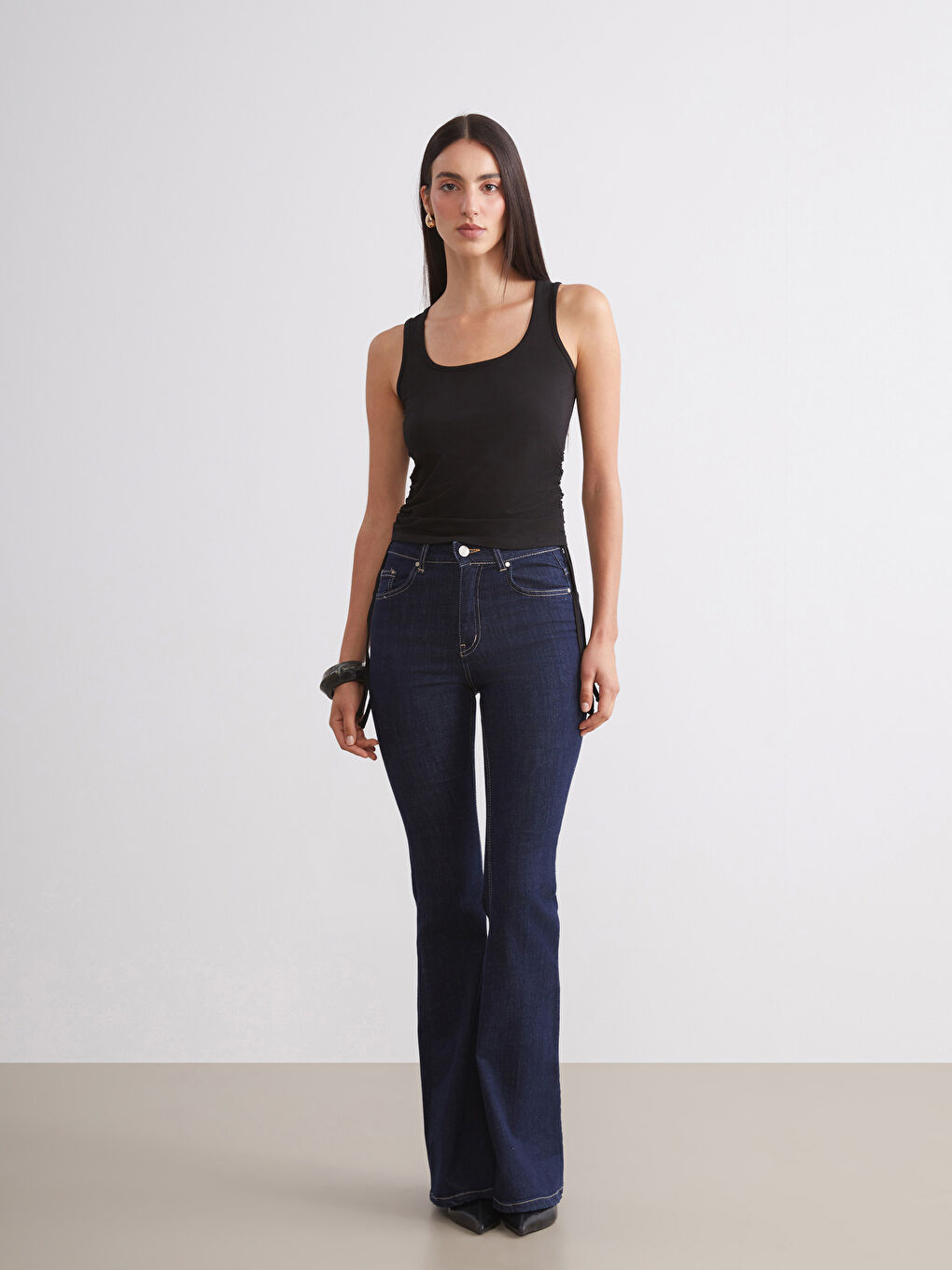 Siyah Kare Yaka Büzgülü Kadın Atlet 2'li-3