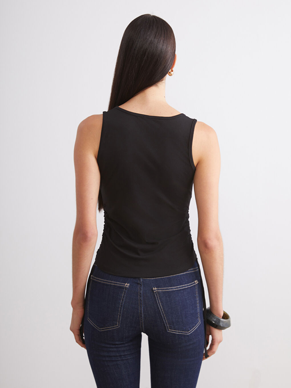 Siyah Kare Yaka Büzgülü Kadın Atlet 2'li-7