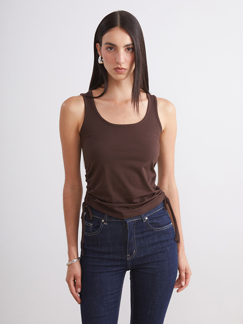 Bordo Kare Yaka Büzgülü Kadın Atlet 2'li-2