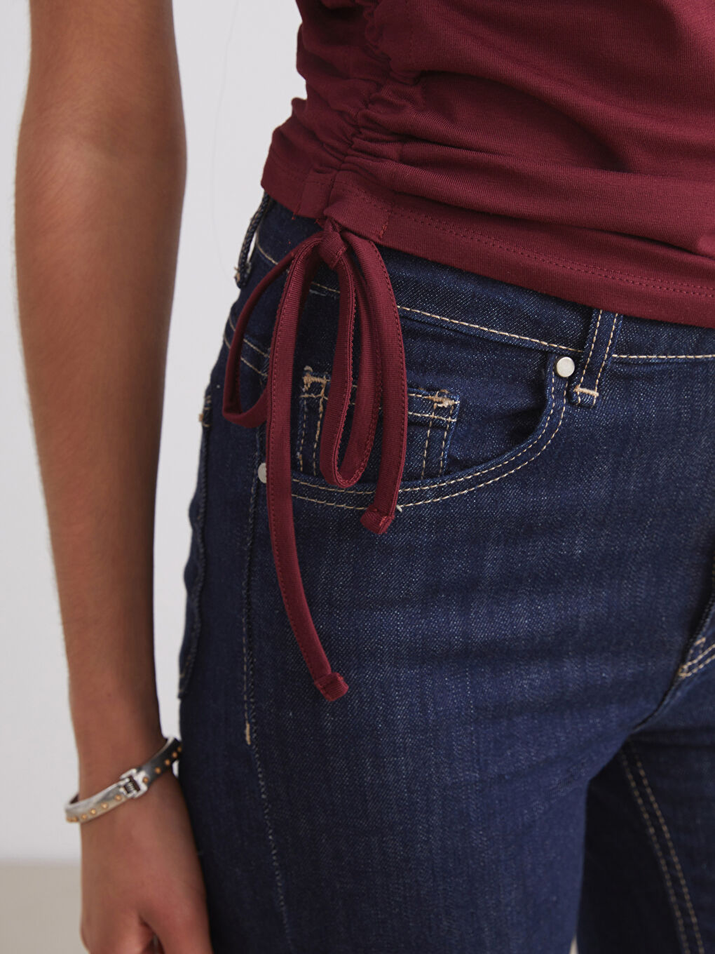 Bordo Kare Yaka Büzgülü Kadın Atlet 2'li-4