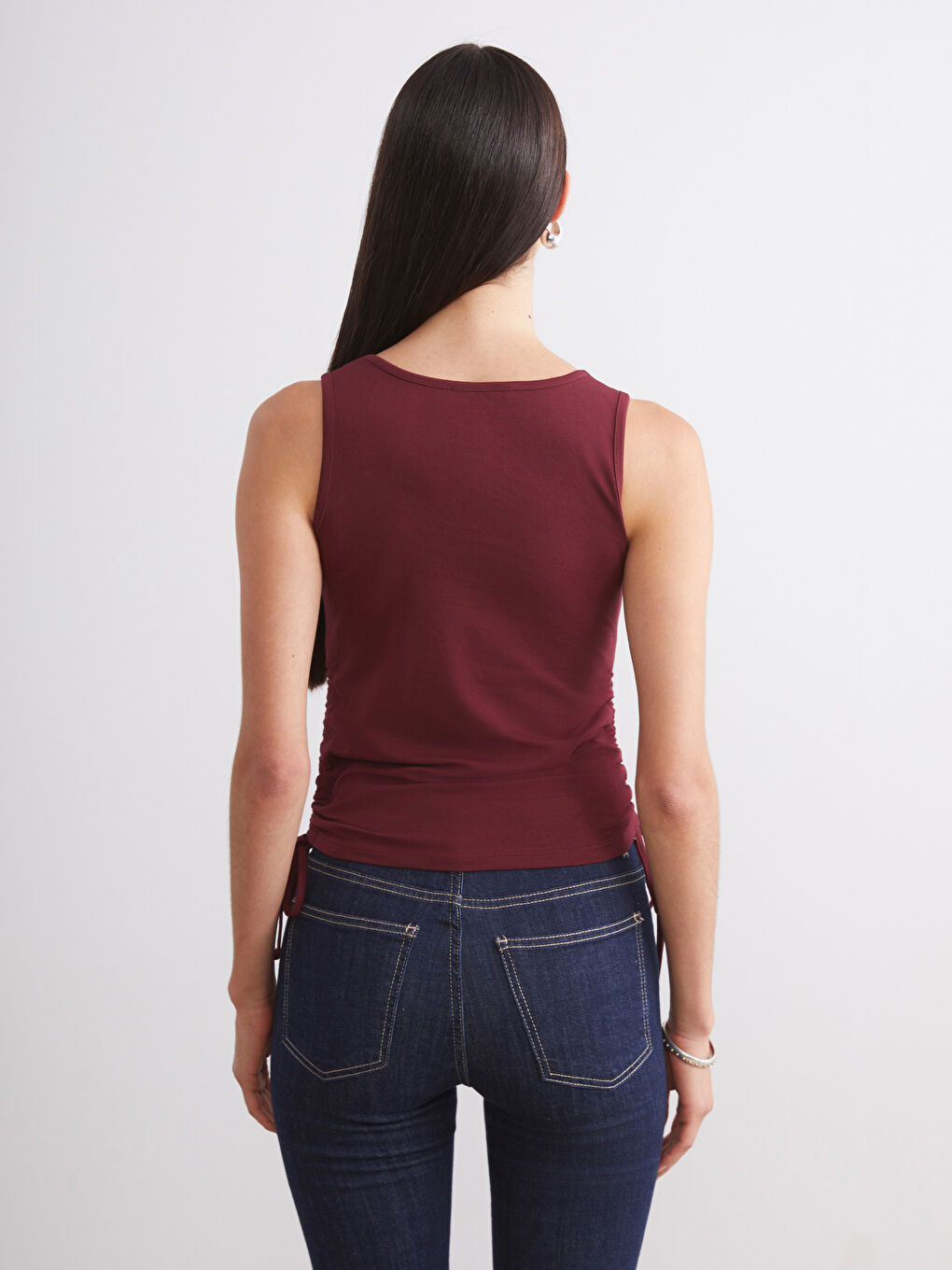 Bordo Kare Yaka Büzgülü Kadın Atlet 2'li-6