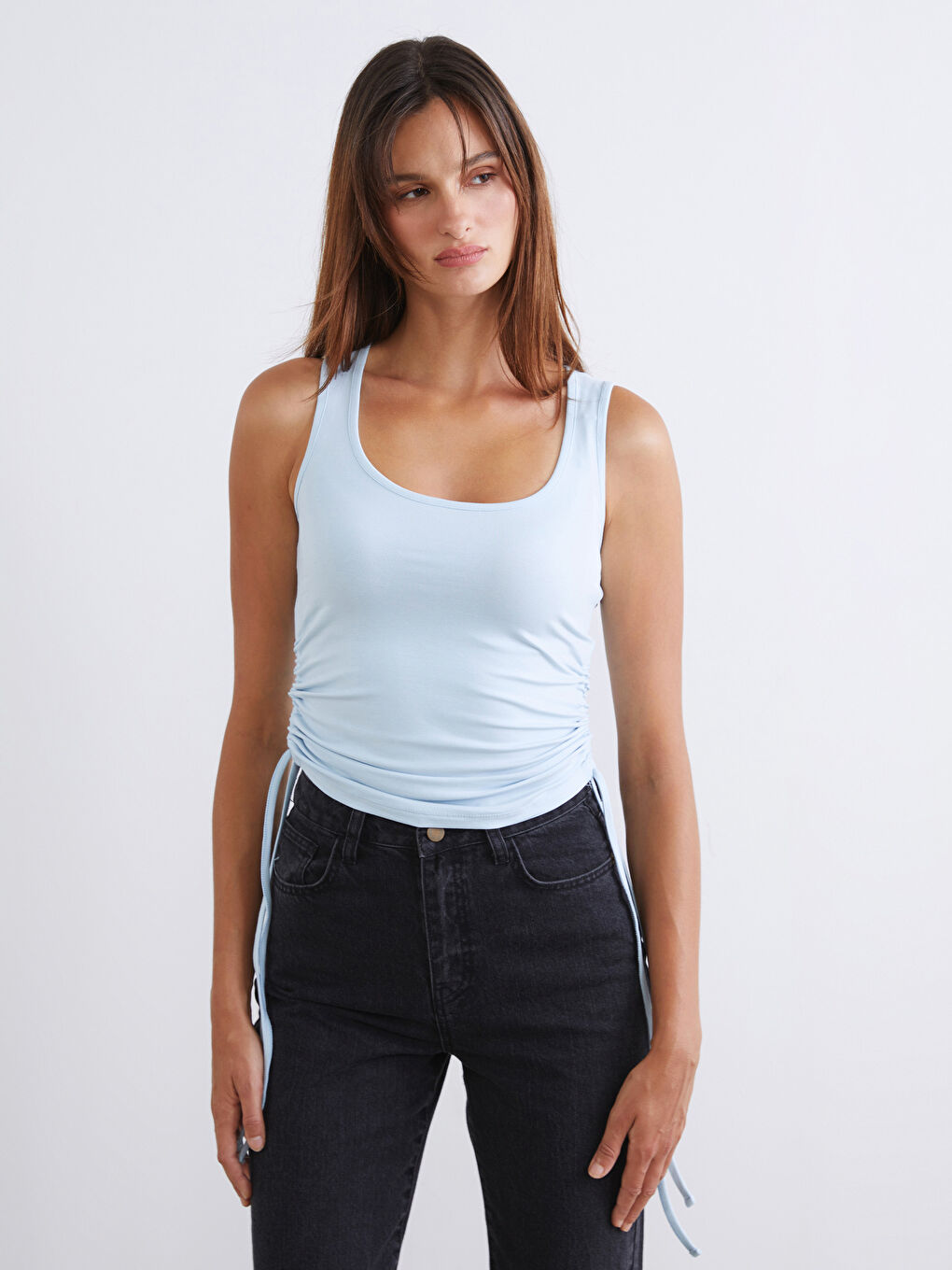 Sarı Kare Yaka Büzgülü Kadın Atlet 2'li-2