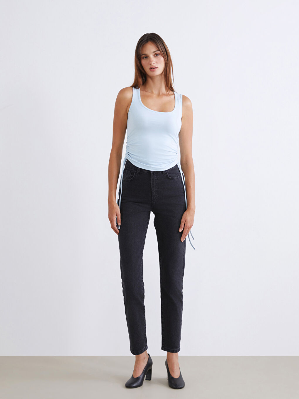 Sarı Kare Yaka Büzgülü Kadın Atlet 2'li-3