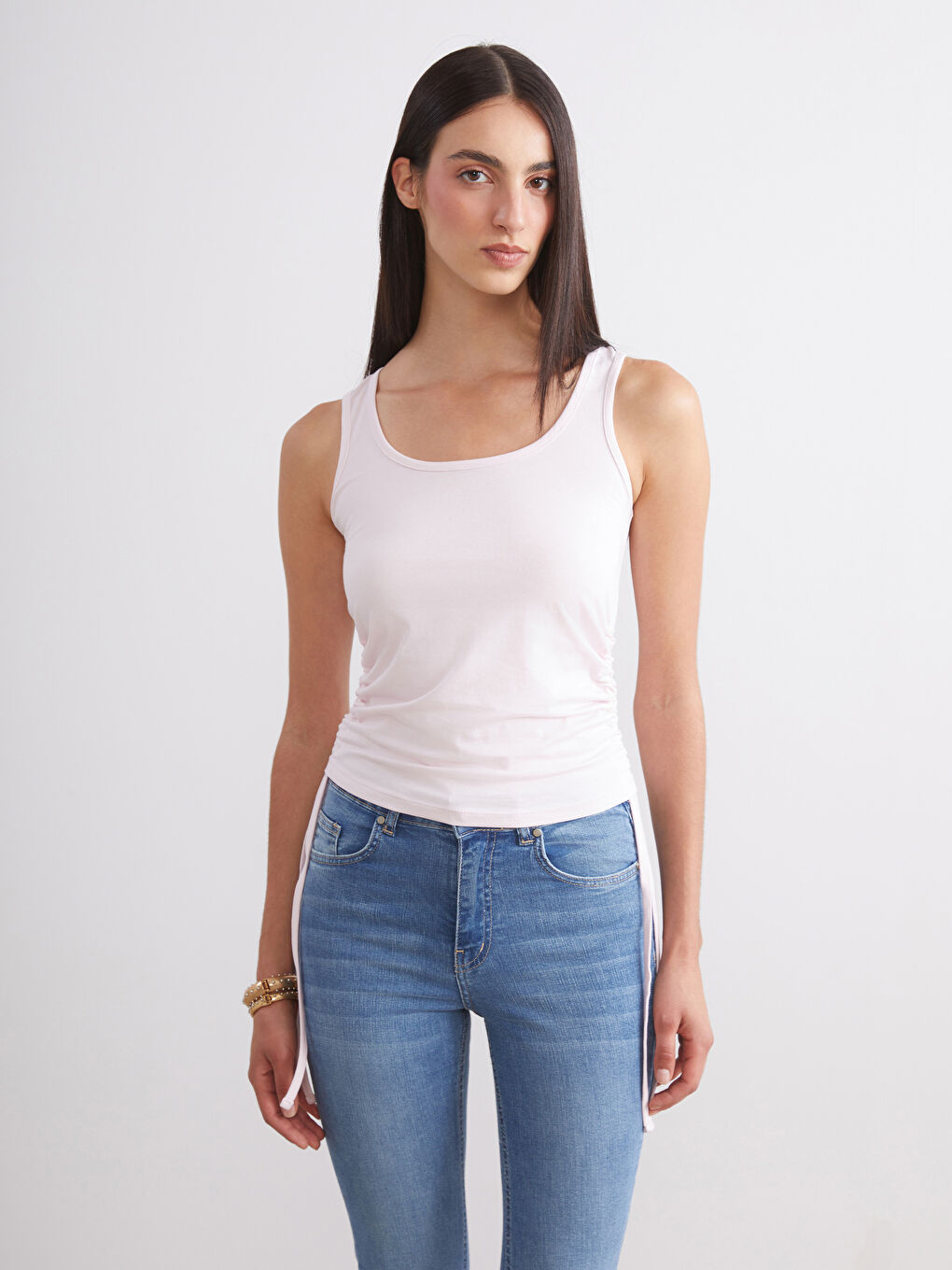 Pembe Kare Yaka Büzgülü Kadın Atlet 2'li-1