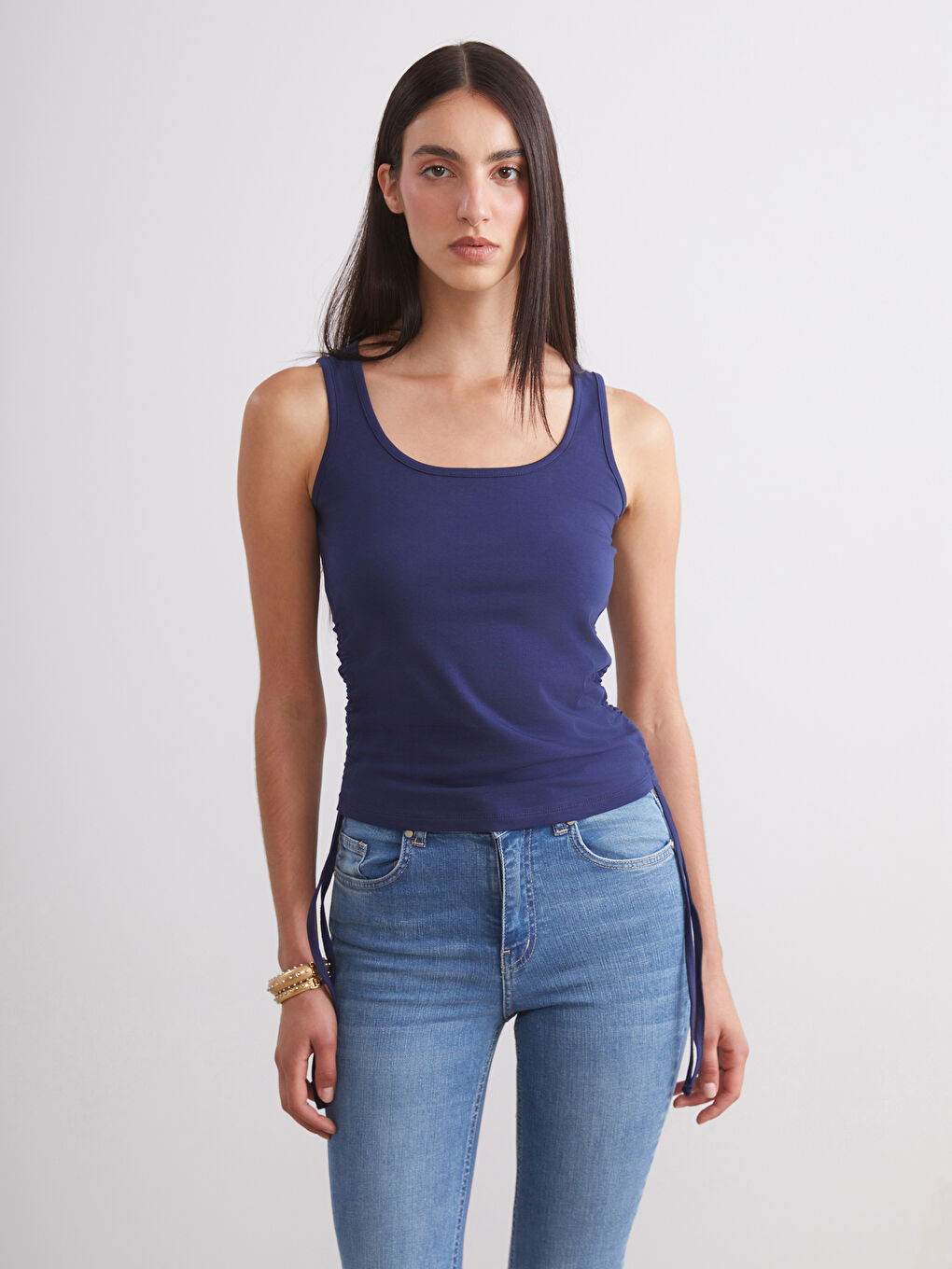 Pembe Kare Yaka Büzgülü Kadın Atlet 2'li-2