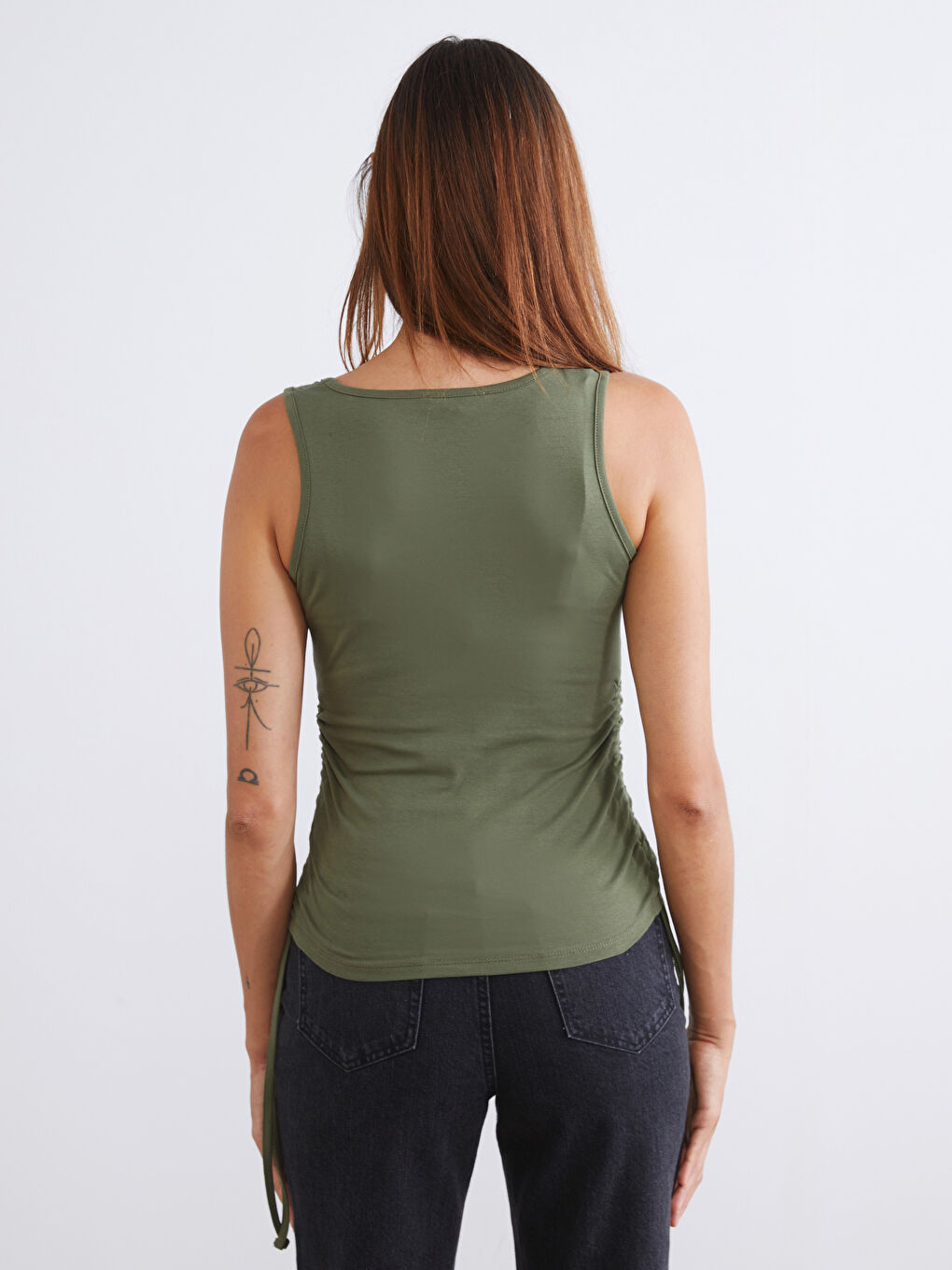 Haki Kare Yaka Büzgülü Kadın Atlet 2'li-6