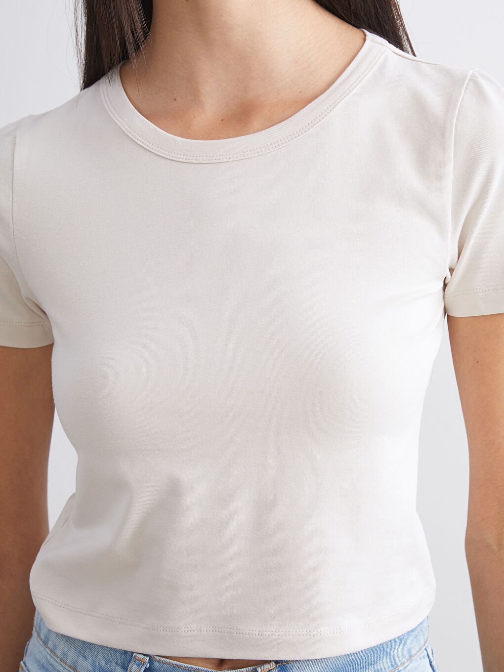 Haki Bisiklet Yaka Kadın Crop 2'li-4