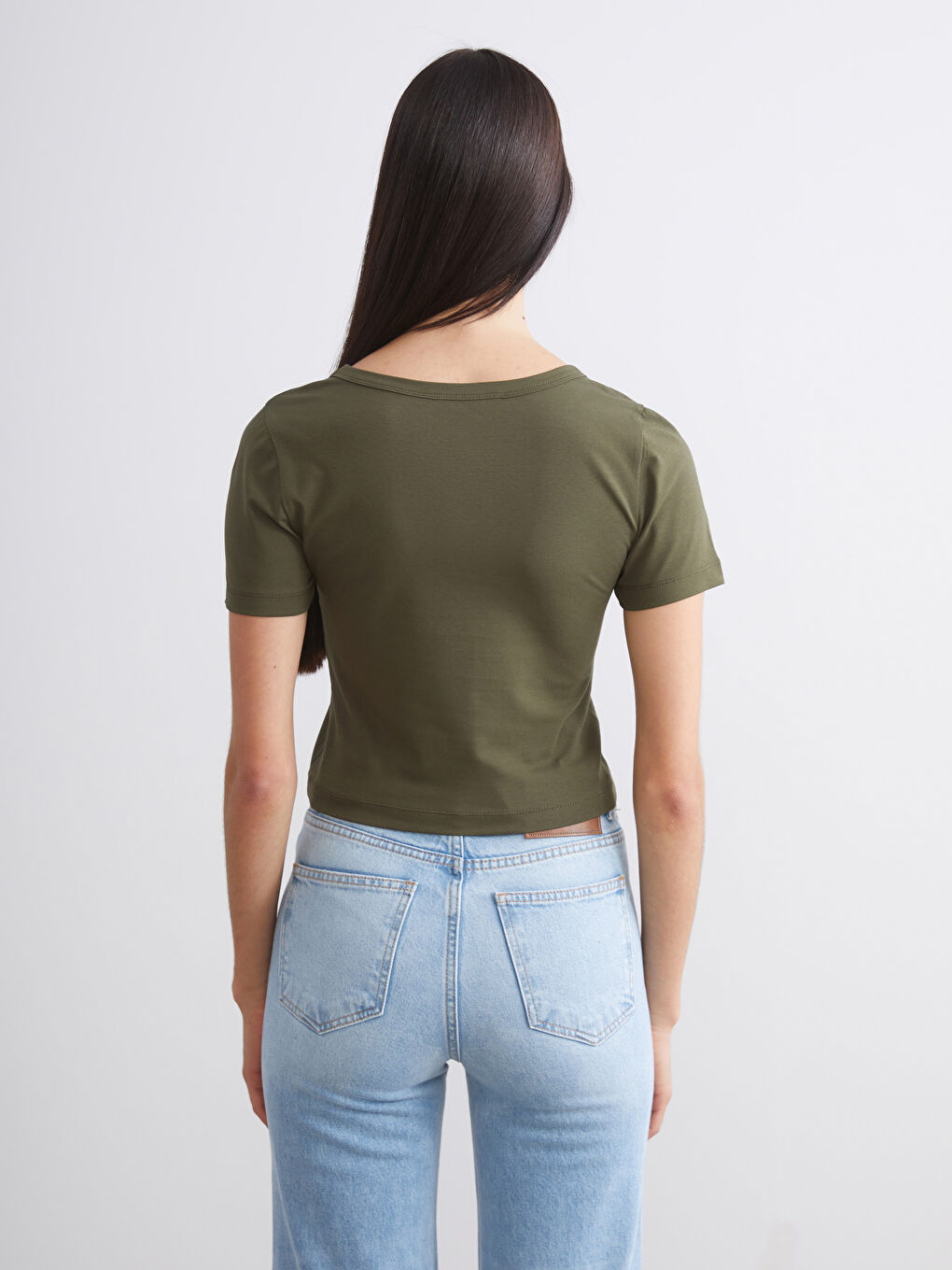 Haki Bisiklet Yaka Kadın Crop 2'li-7