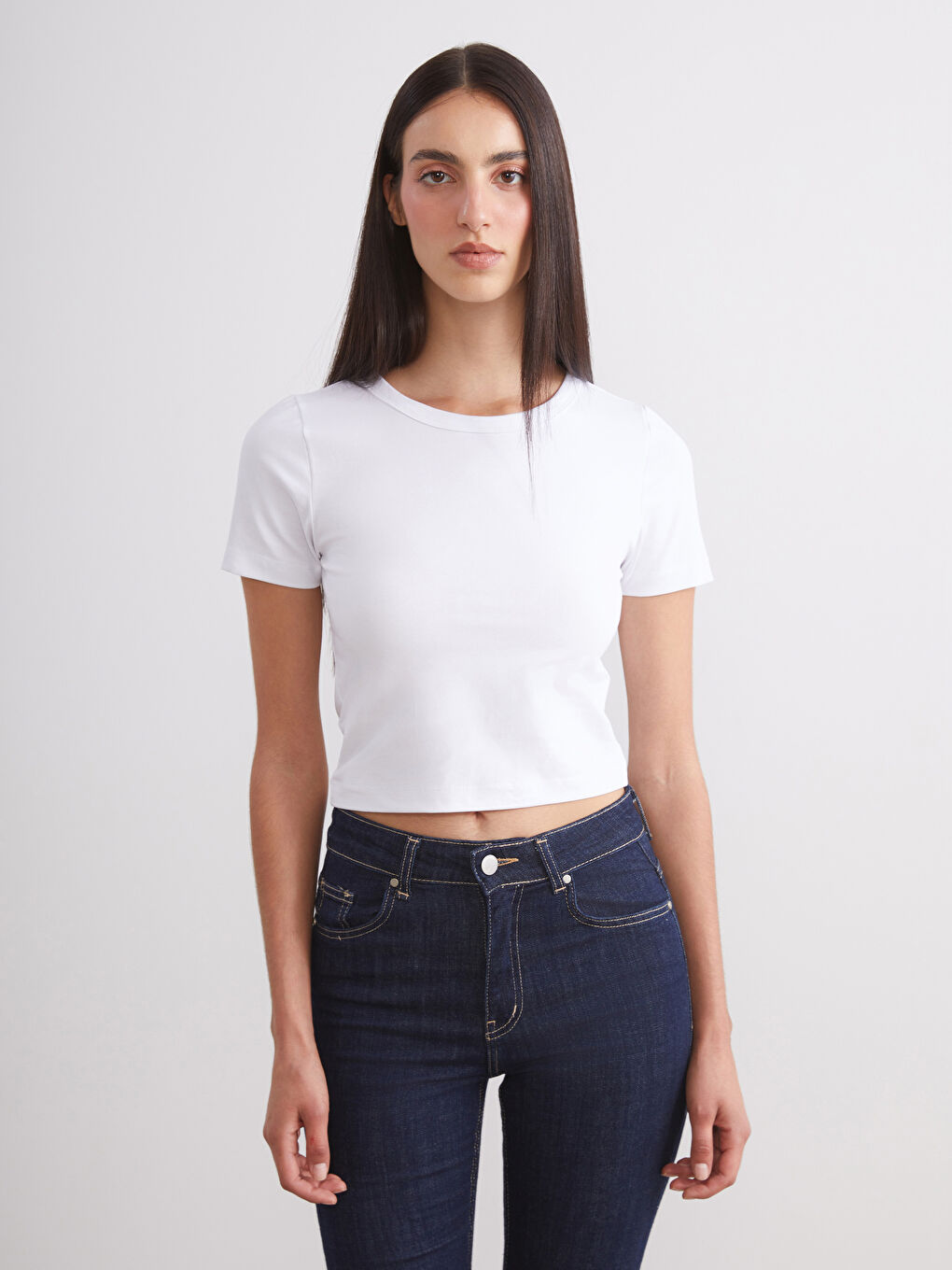 Siyah Bisiklet Yaka Kadın Crop 2'li-2