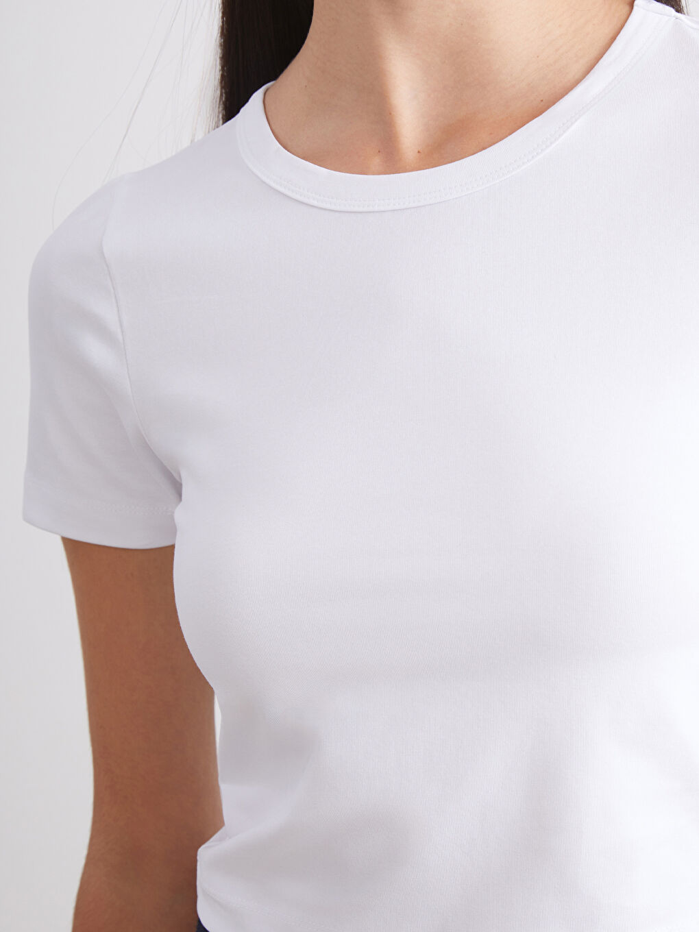 Siyah Bisiklet Yaka Kadın Crop 2'li-5