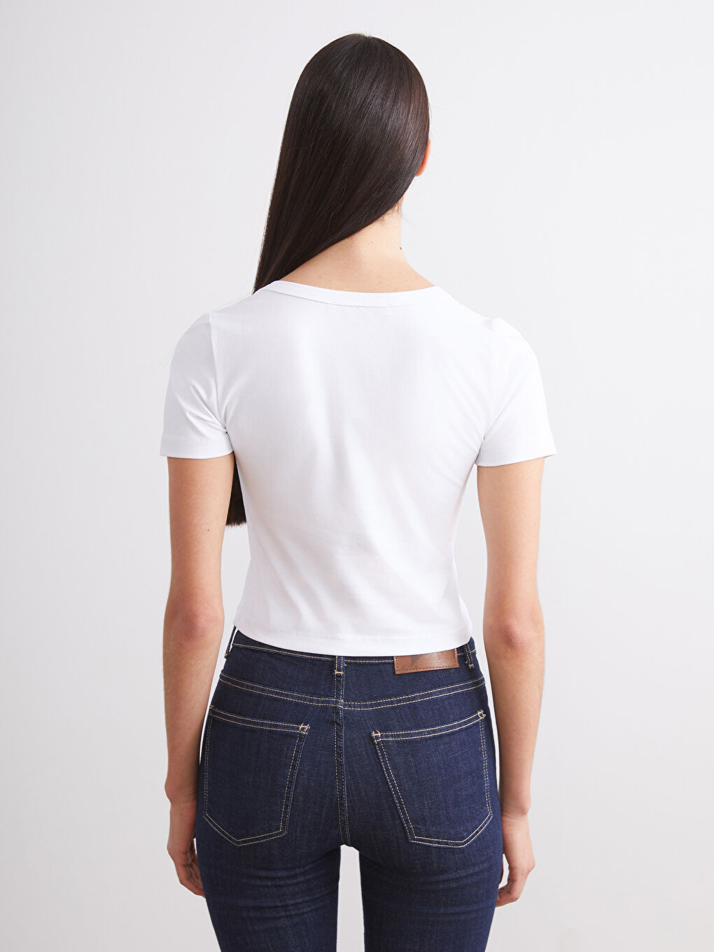 Siyah Bisiklet Yaka Kadın Crop 2'li-7