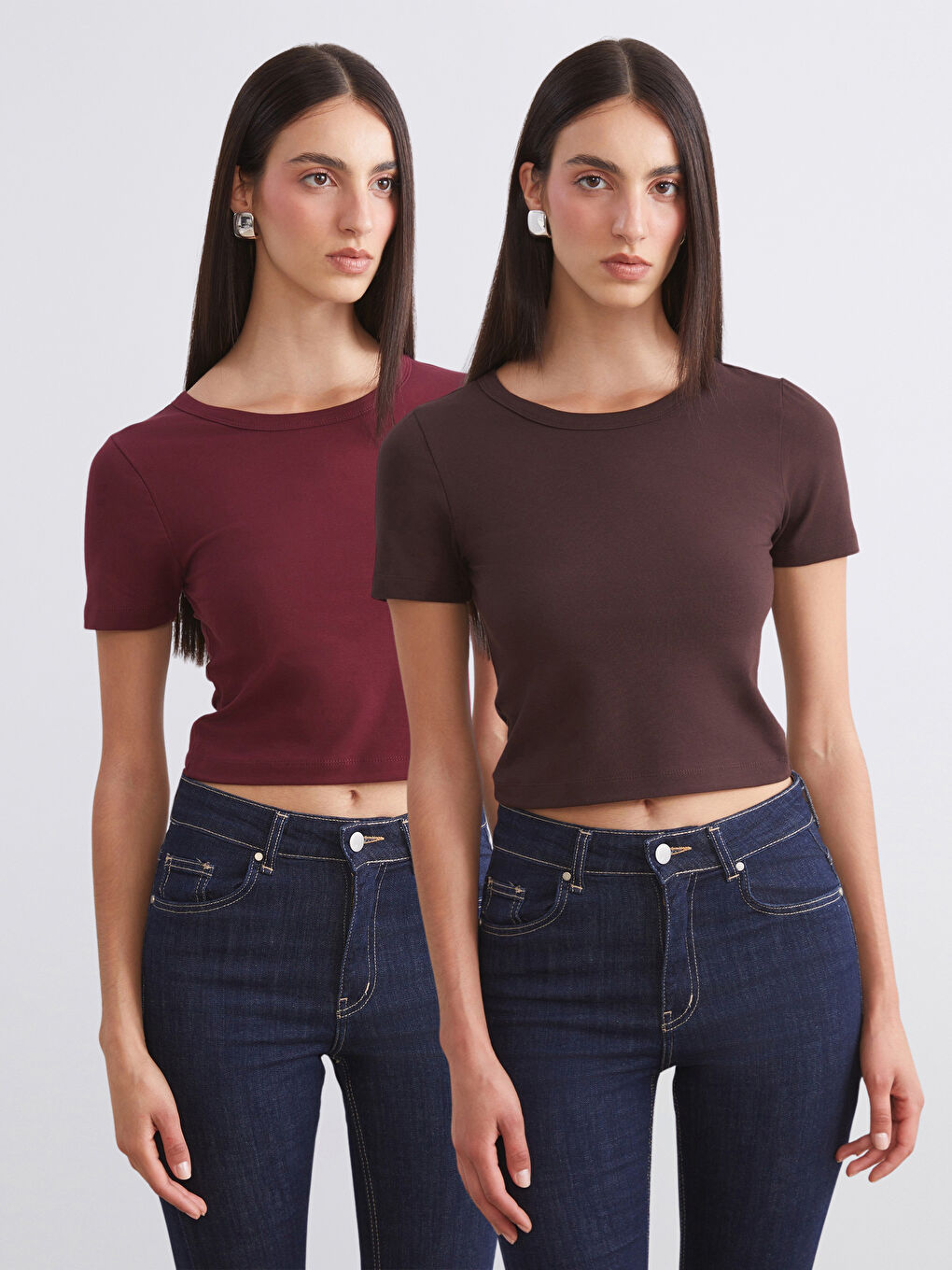 Bordo Bisiklet Yaka Kadın Crop 2'li