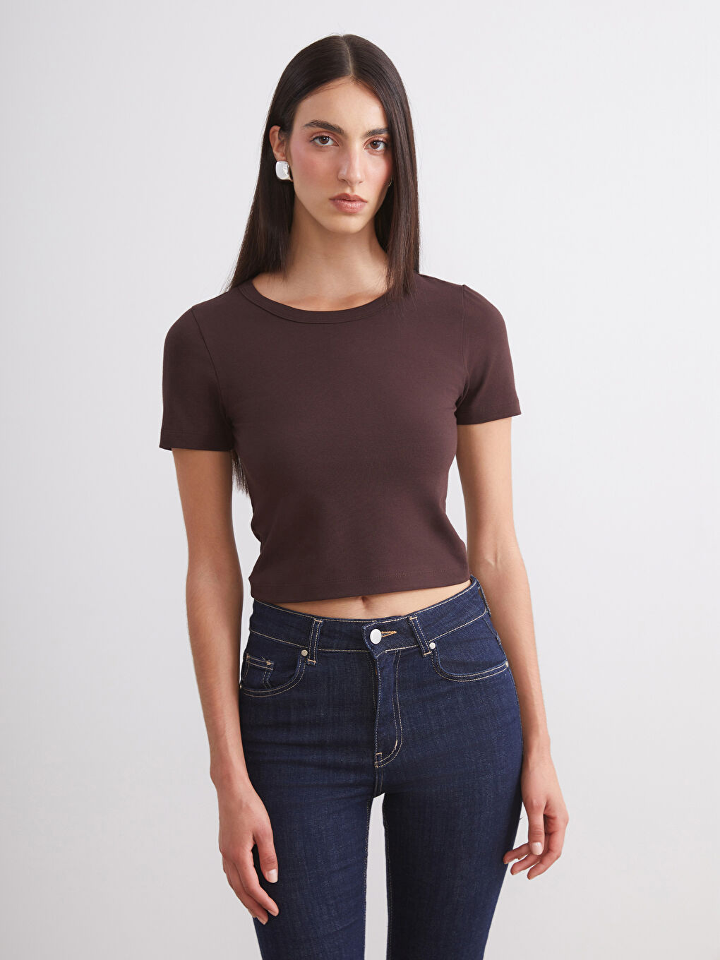 Bordo Bisiklet Yaka Kadın Crop 2'li-2