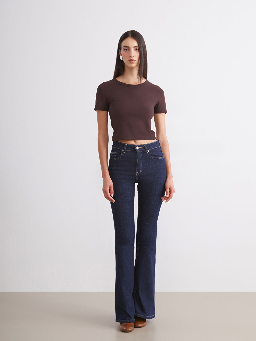 Bordo Bisiklet Yaka Kadın Crop 2'li-3