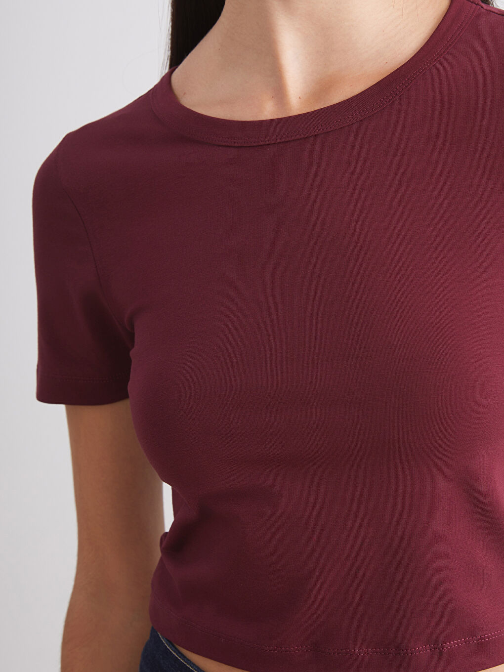 Bordo Bisiklet Yaka Kadın Crop 2'li-4