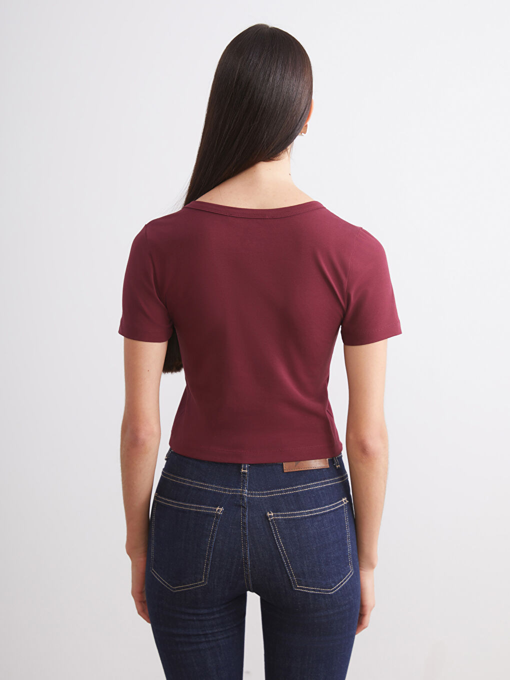 Bordo Bisiklet Yaka Kadın Crop 2'li-6