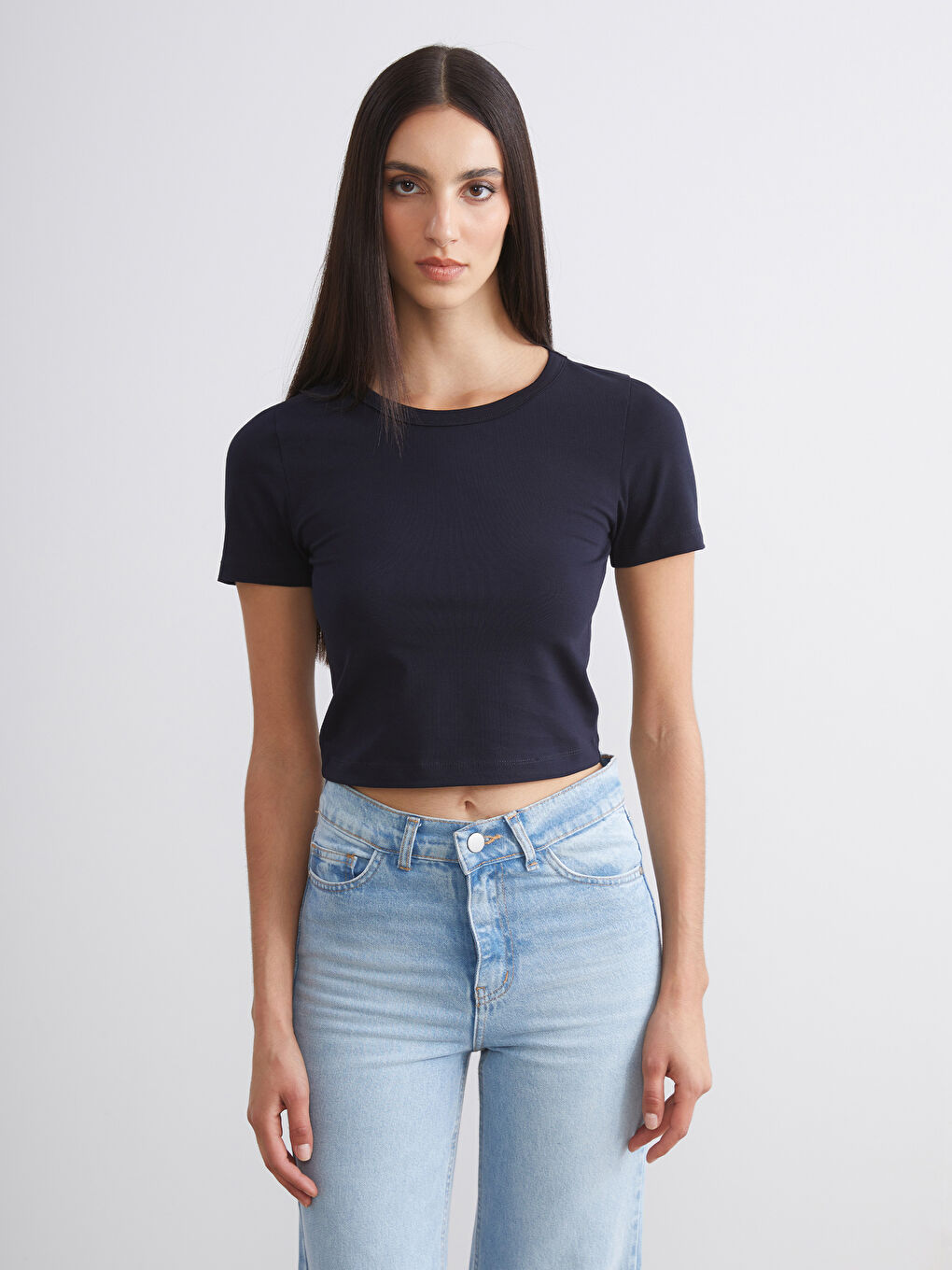 Pembe Bisiklet Yaka Kadın Crop 2'li-1