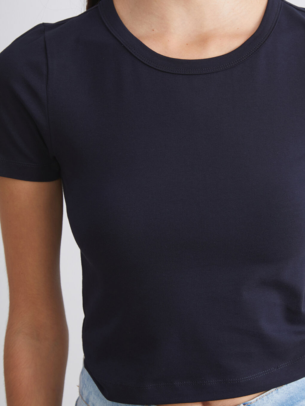 Pembe Bisiklet Yaka Kadın Crop 2'li-4