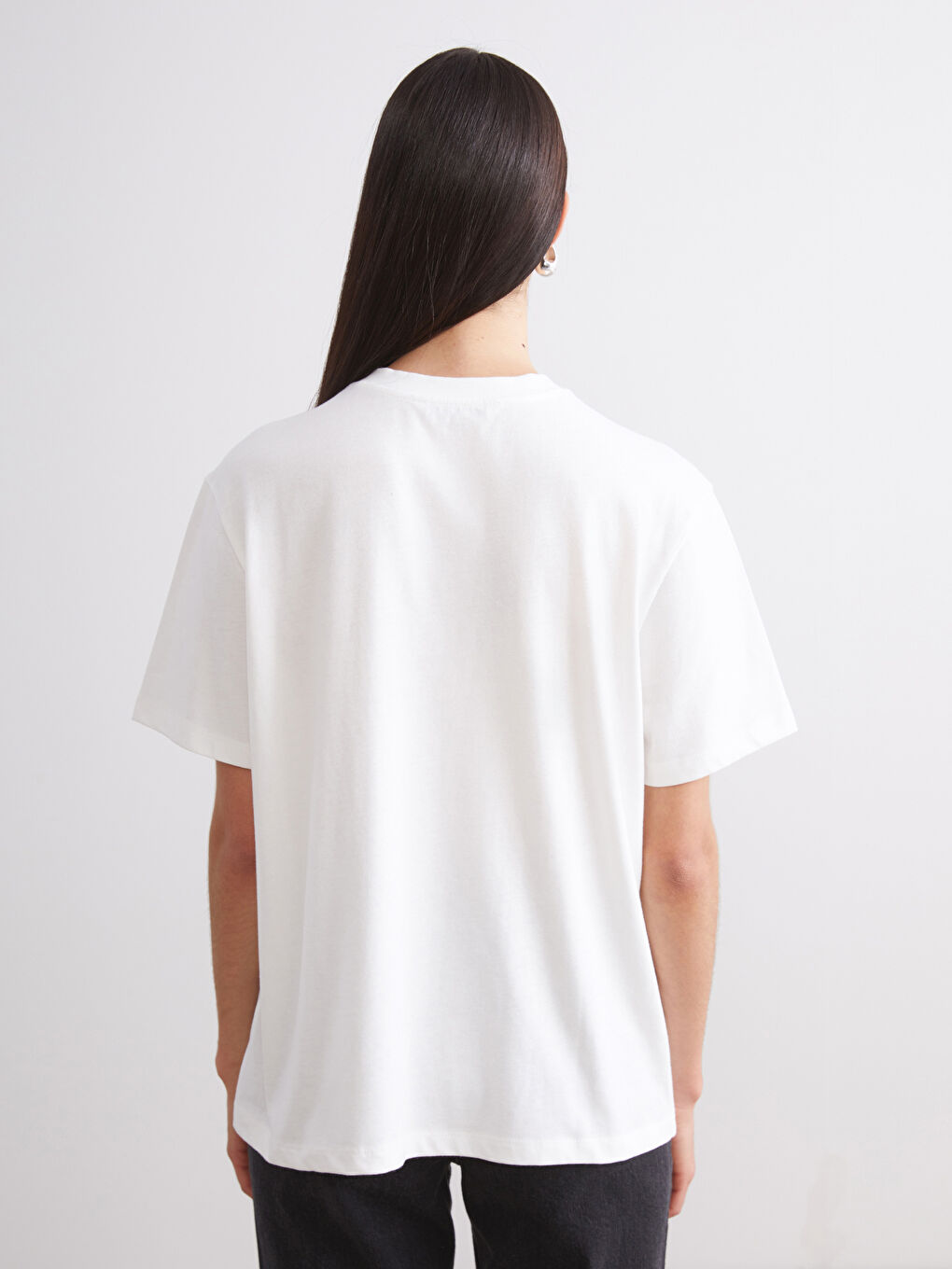 Siyah Bisiklet Yaka Baskılı Oversize Kadın Tişört 2'li-7